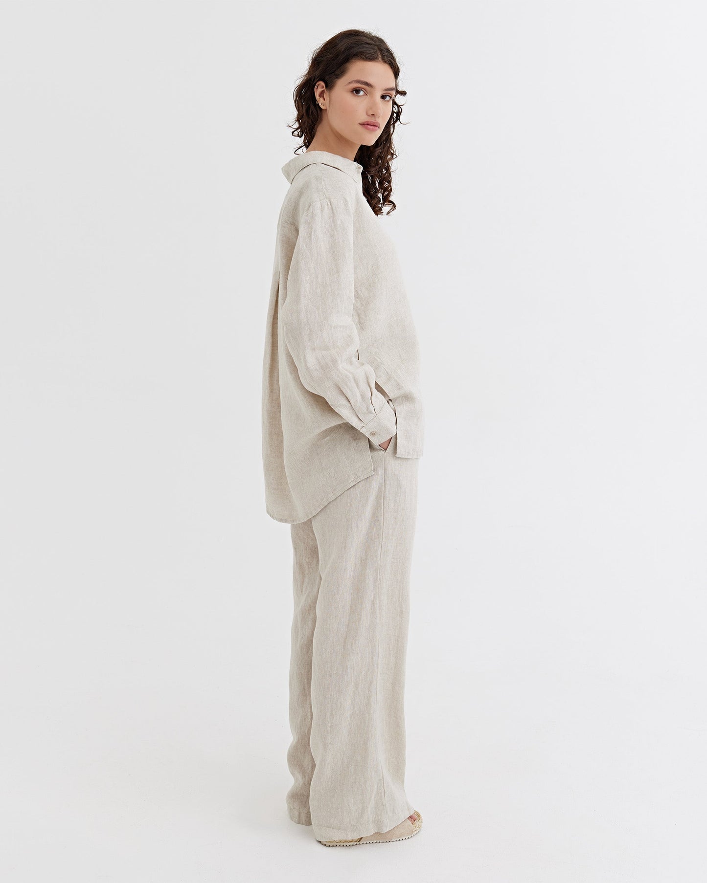 Long-Sleeve Linen Shirt ISLAY in Natural melange | MagicLinen