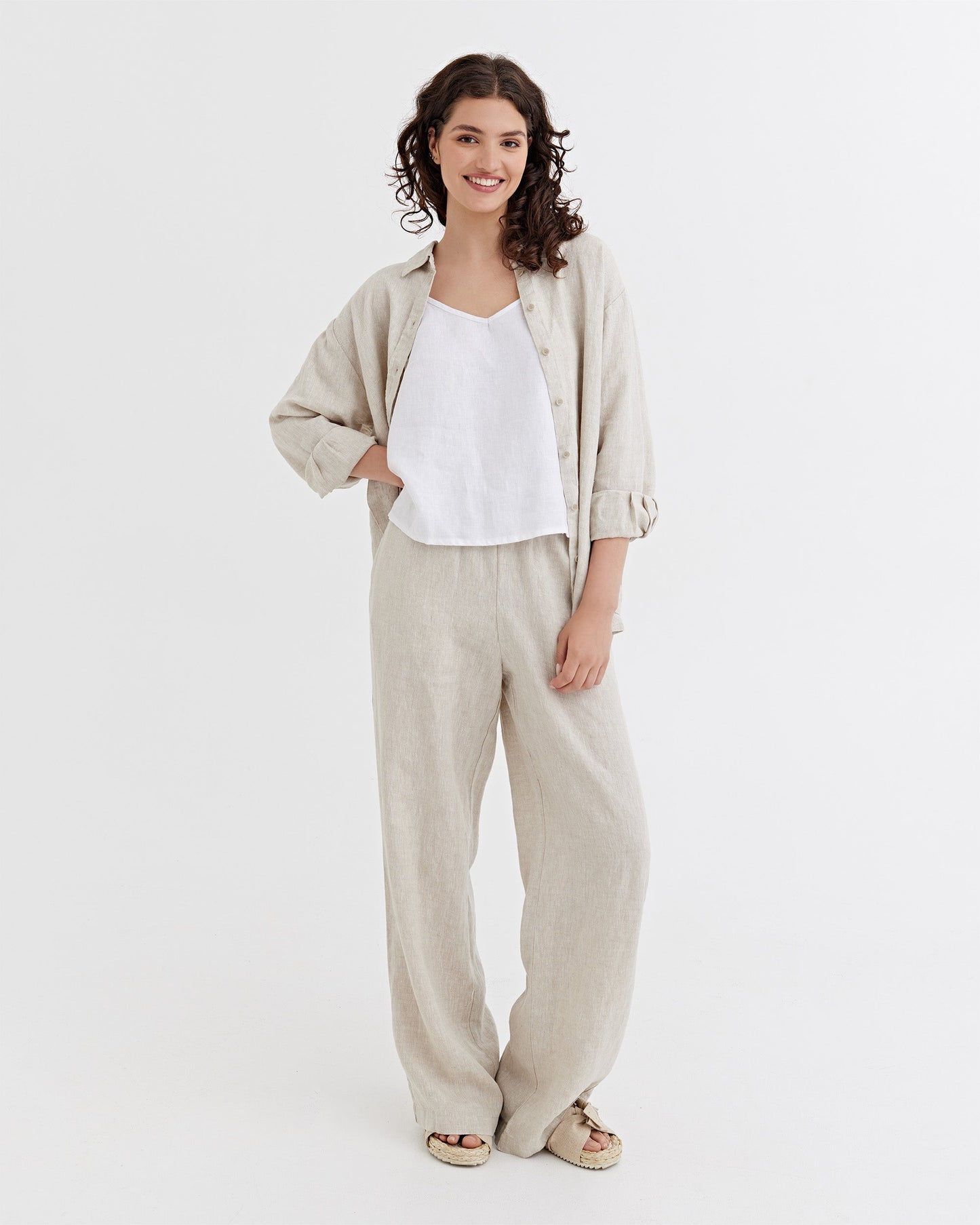 Long-Sleeve Linen Shirt ISLAY in Natural melange | MagicLinen