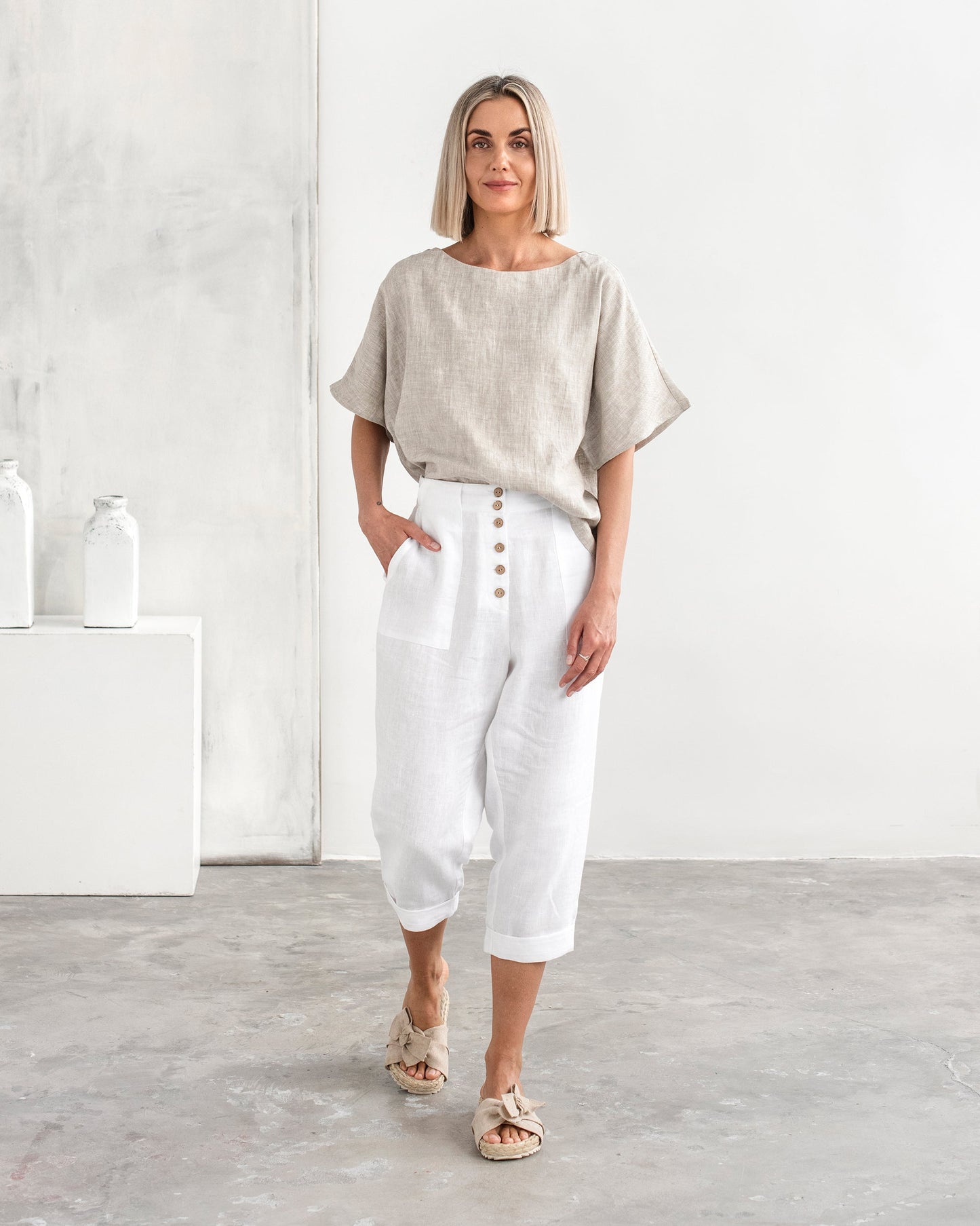 Loose-fit Linen Top Midway in Natural melange | MagicLinen