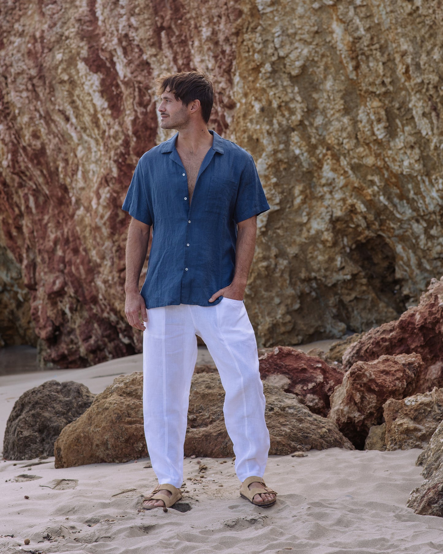 Men's linen camp shirt HAWI in Deep navy blue