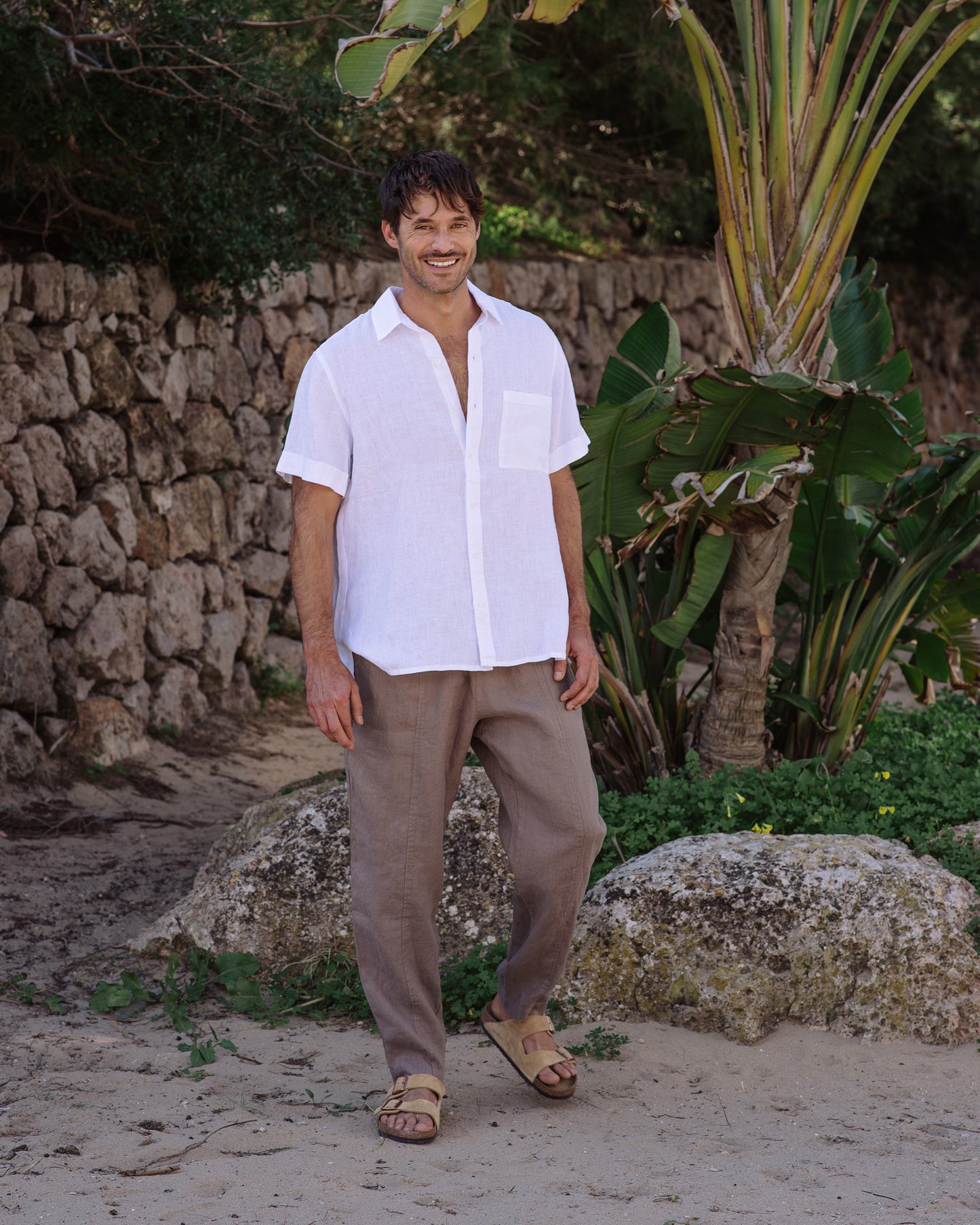 Men's short sleeves linen shirt VERBIER in White
