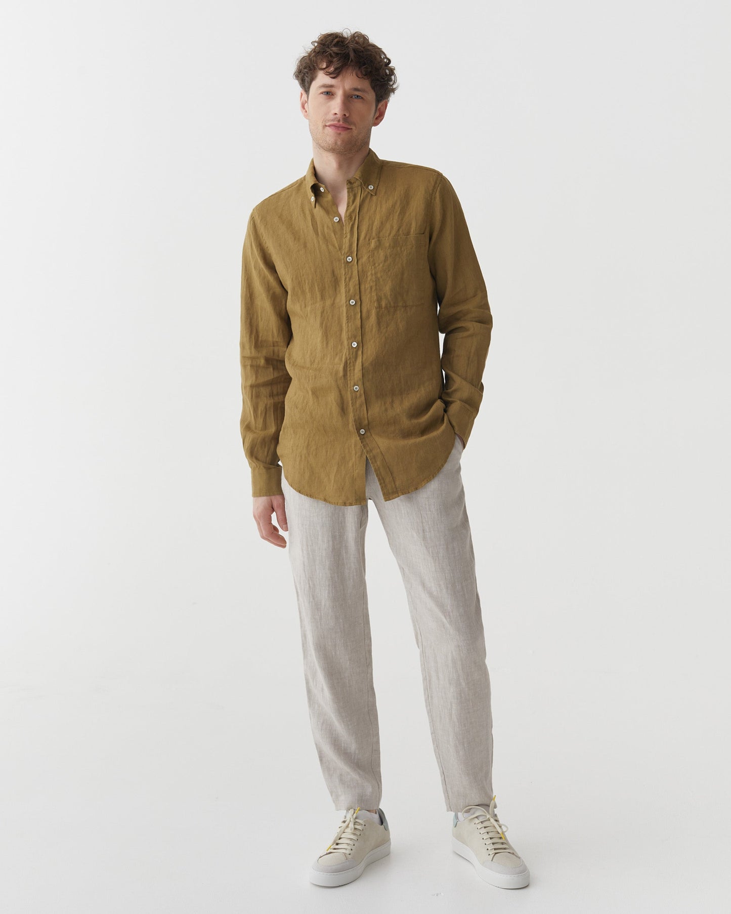 Men's linen shirt PERUGIA in Khaki green | MagicLinen