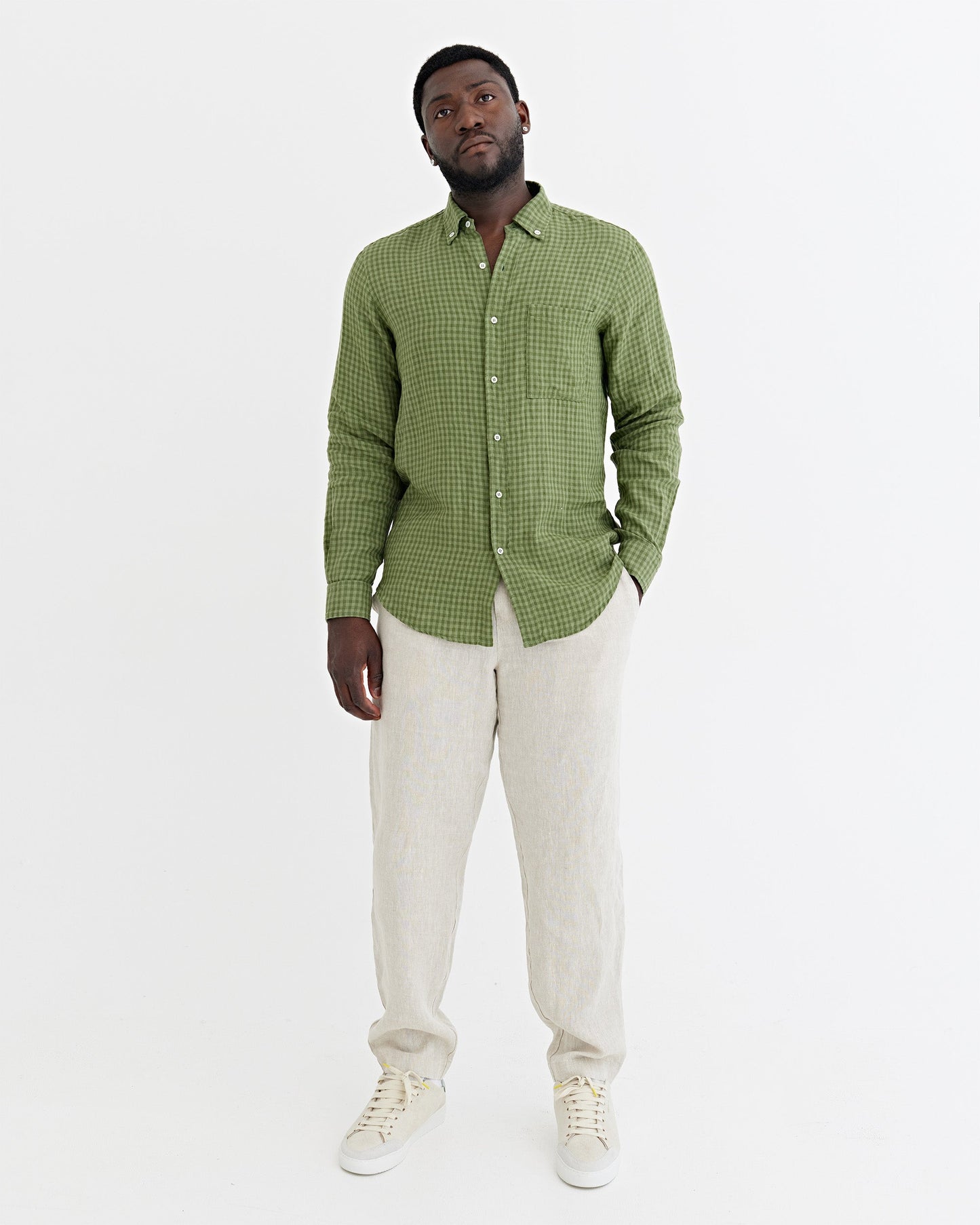 Men's linen shirt PERUGIA in Mono green gingham | MagicLinen