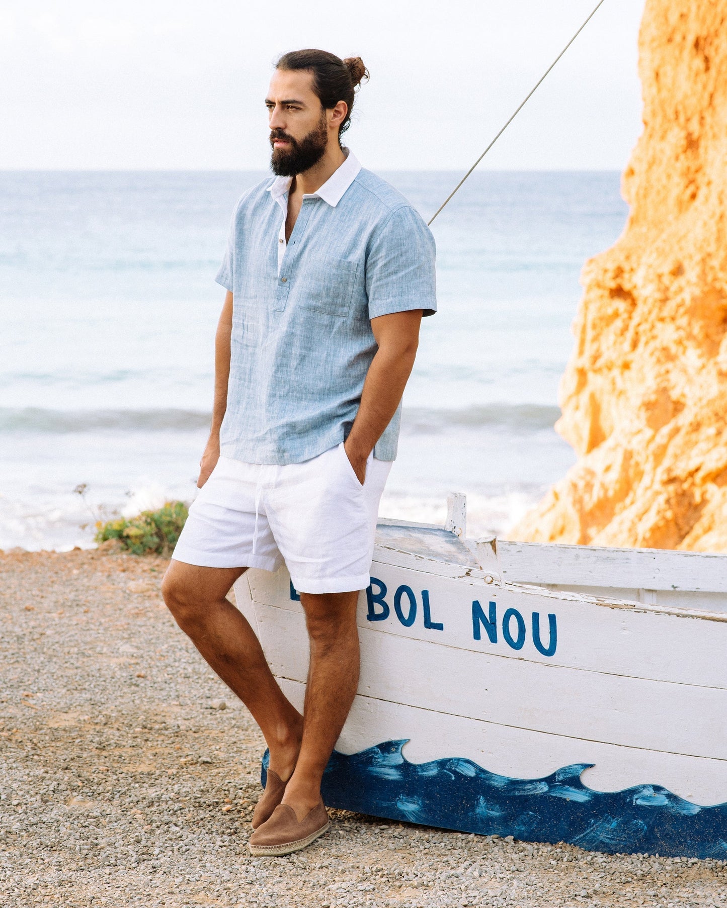 Men's linen shorts STOWE in White - MagicLinen