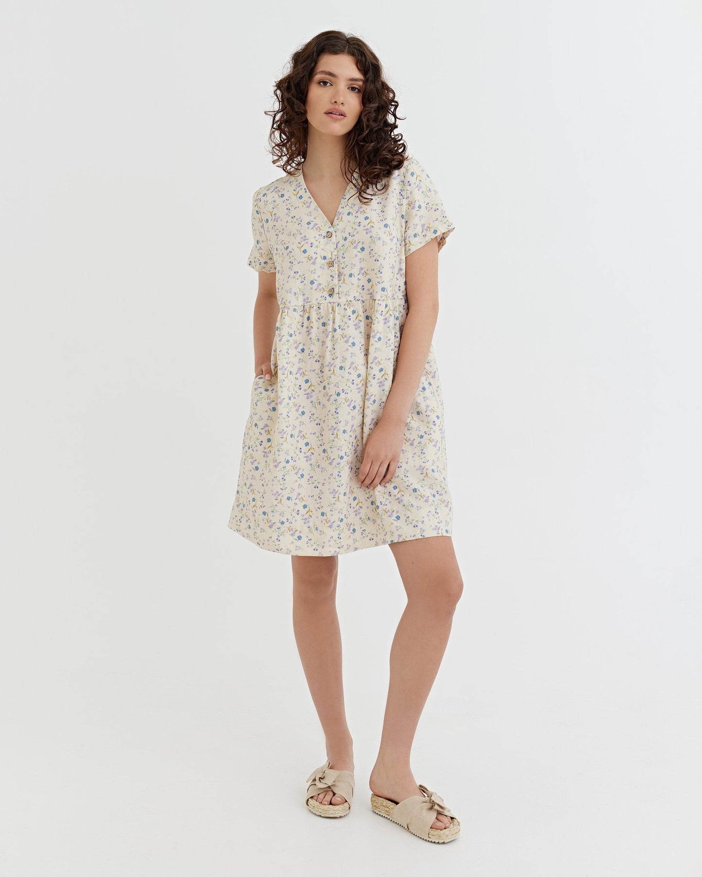 Midi linen dress MACEIO in Tiny blooms | MagicLinen