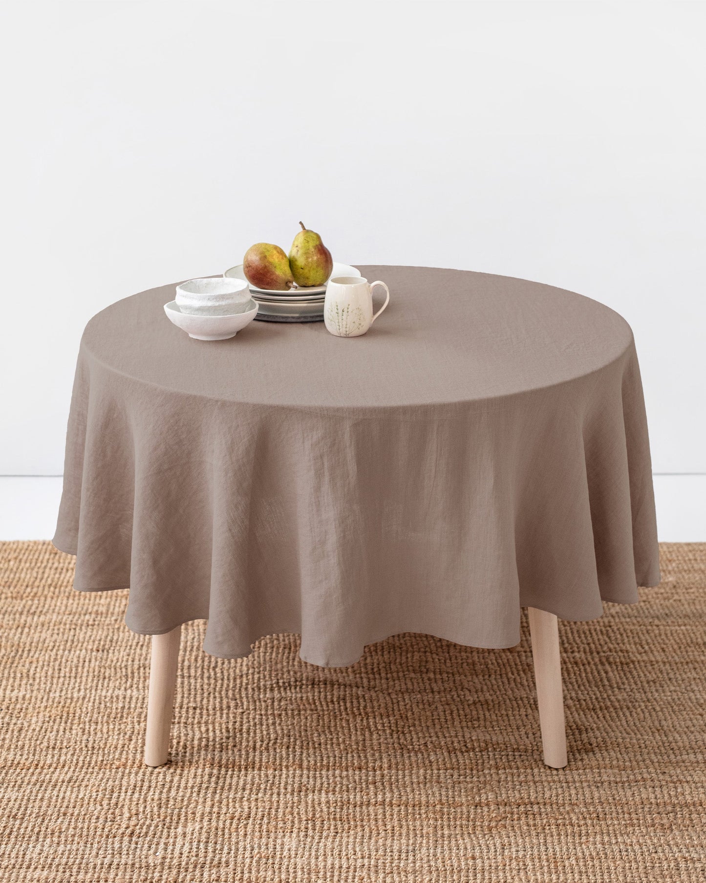 Round Linen Tablecloth in Mocha | MagicLinen