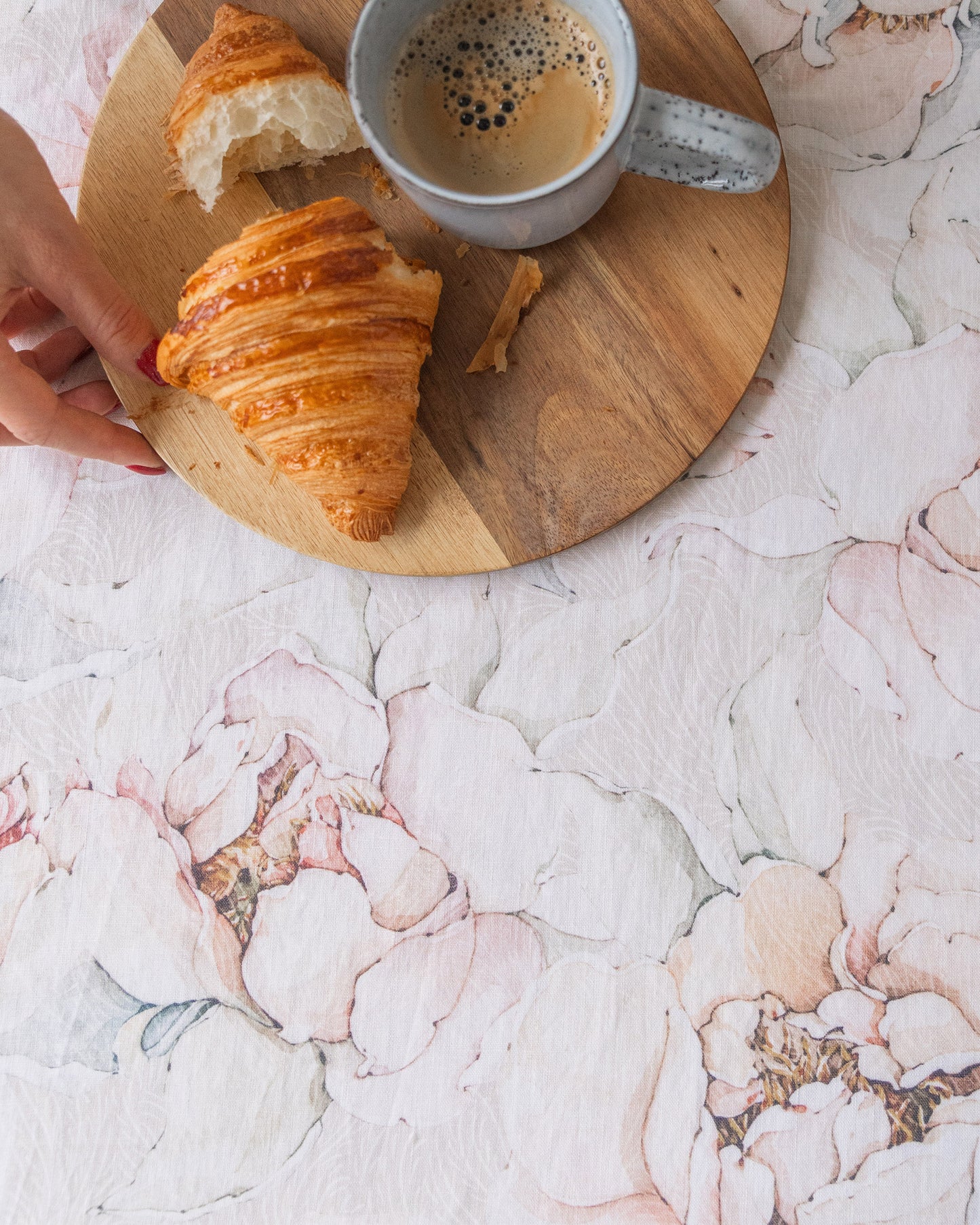 Pastel peonies print linen tablecloth