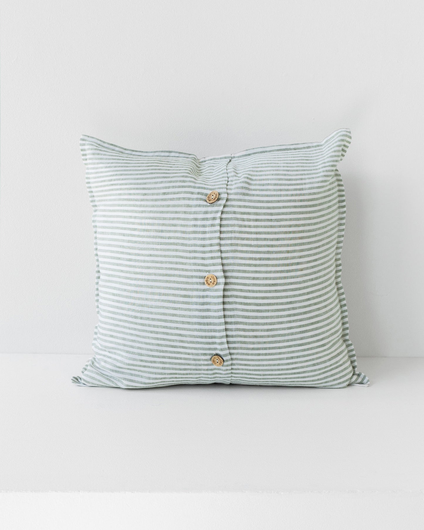Deco Pillow Cover With Buttons in Striped in Forest Green | MagicLinen