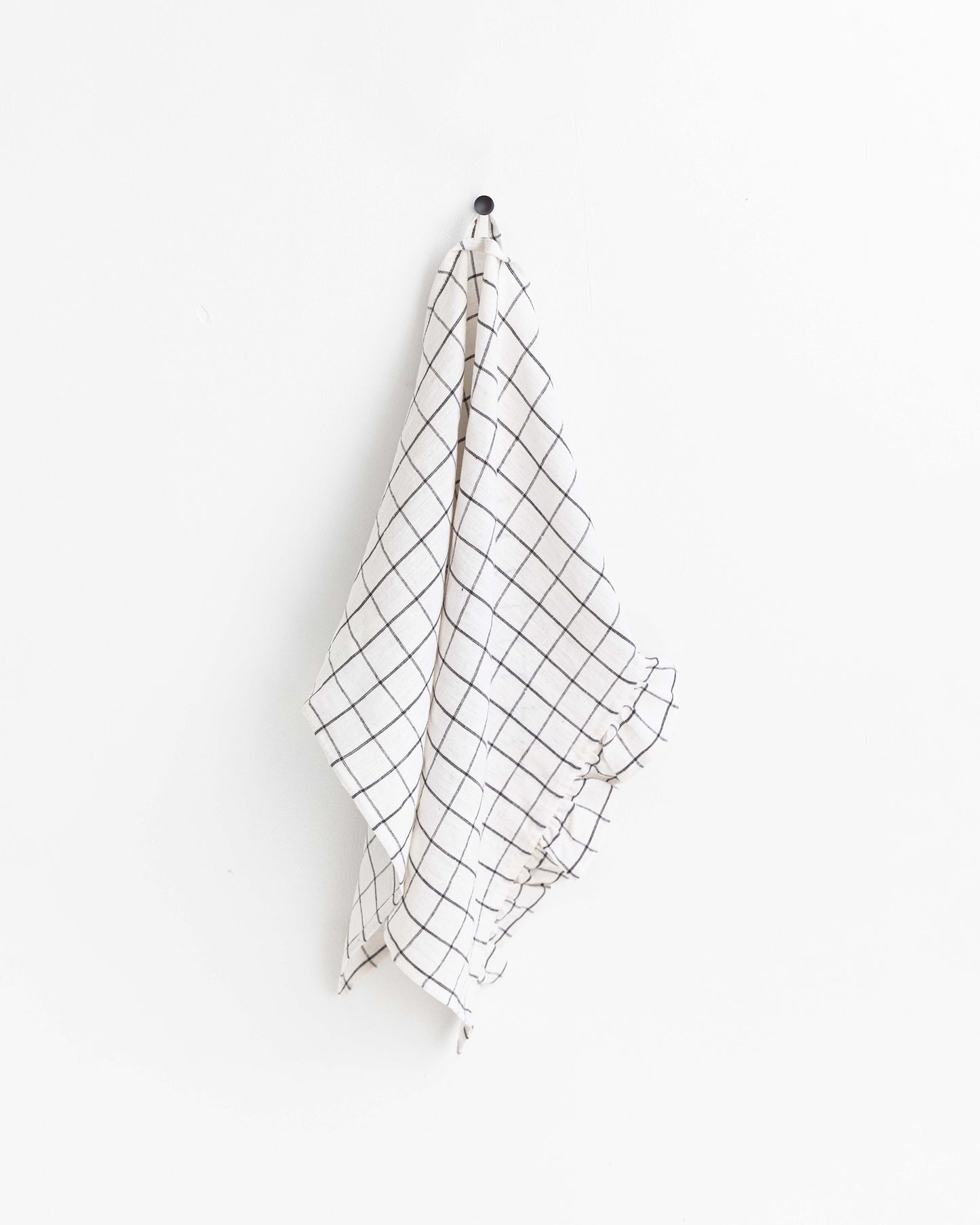 Ruffle trim linen tea towel