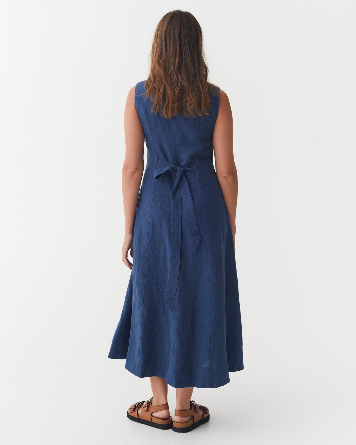 Sleeveless Linen Dress ACADIA in Deep Navy Blue | MagicLinen