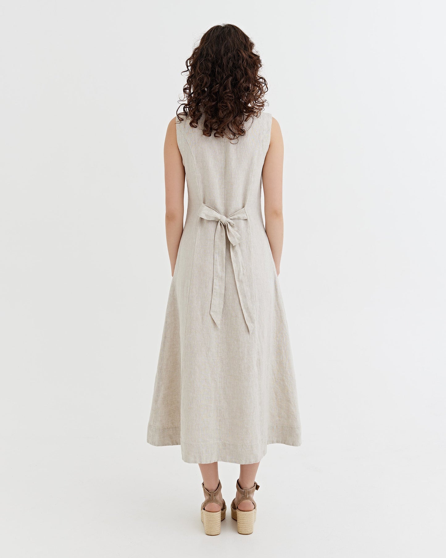 Sleeveless Linen Dress ACADIA in Natural melange | MagicLinen