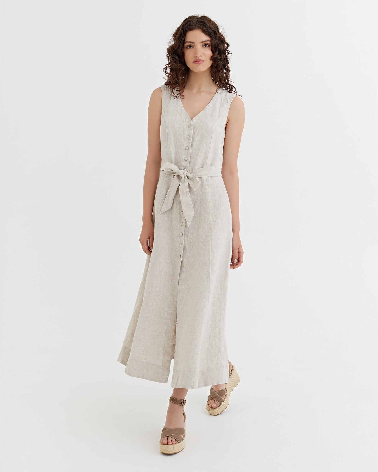 Sleeveless Linen Dress ACADIA in Natural melange | MagicLinen