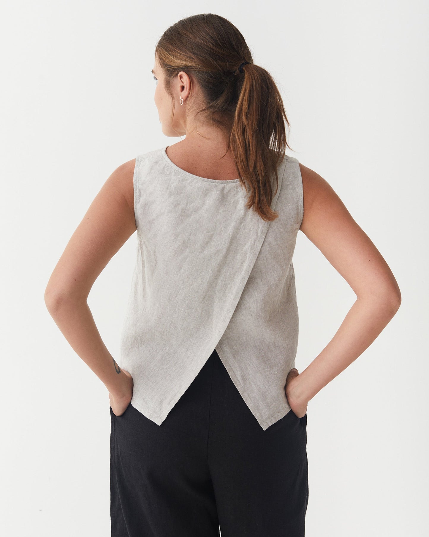 Split Back Linen Top TONGA in Natural melange | MagicLinen