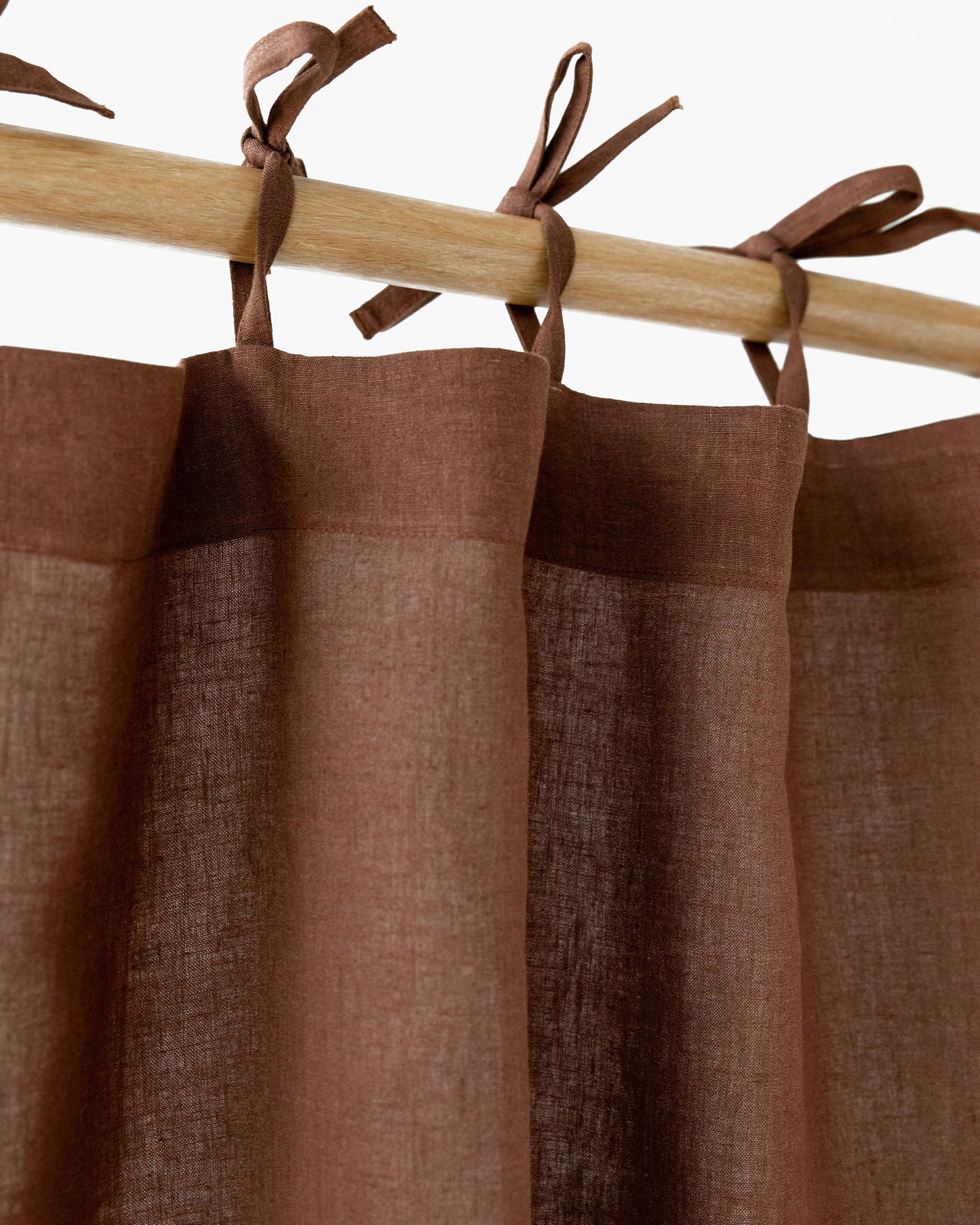 Tie top linen curtain panel (1 pcs) in Chocolate brown