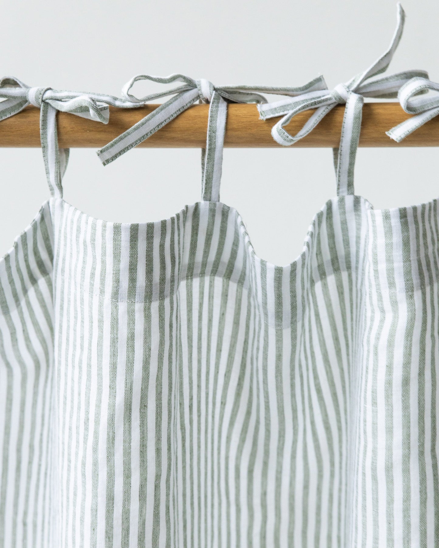 Tie Top Linen Curtain Panel in Striped in Forest Green | Magiclinen