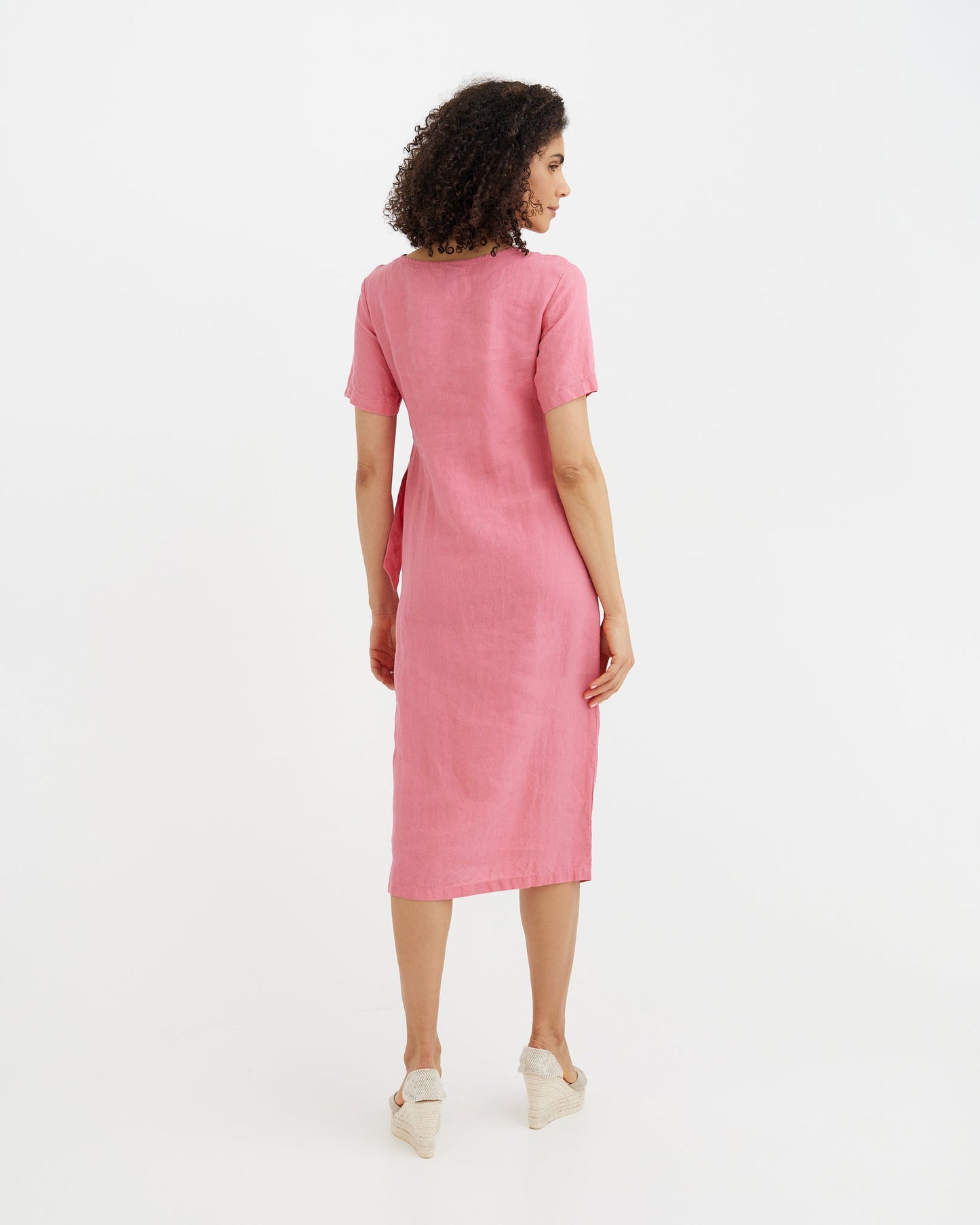 Tie-waist Linen dress MIAMI in Flamingo