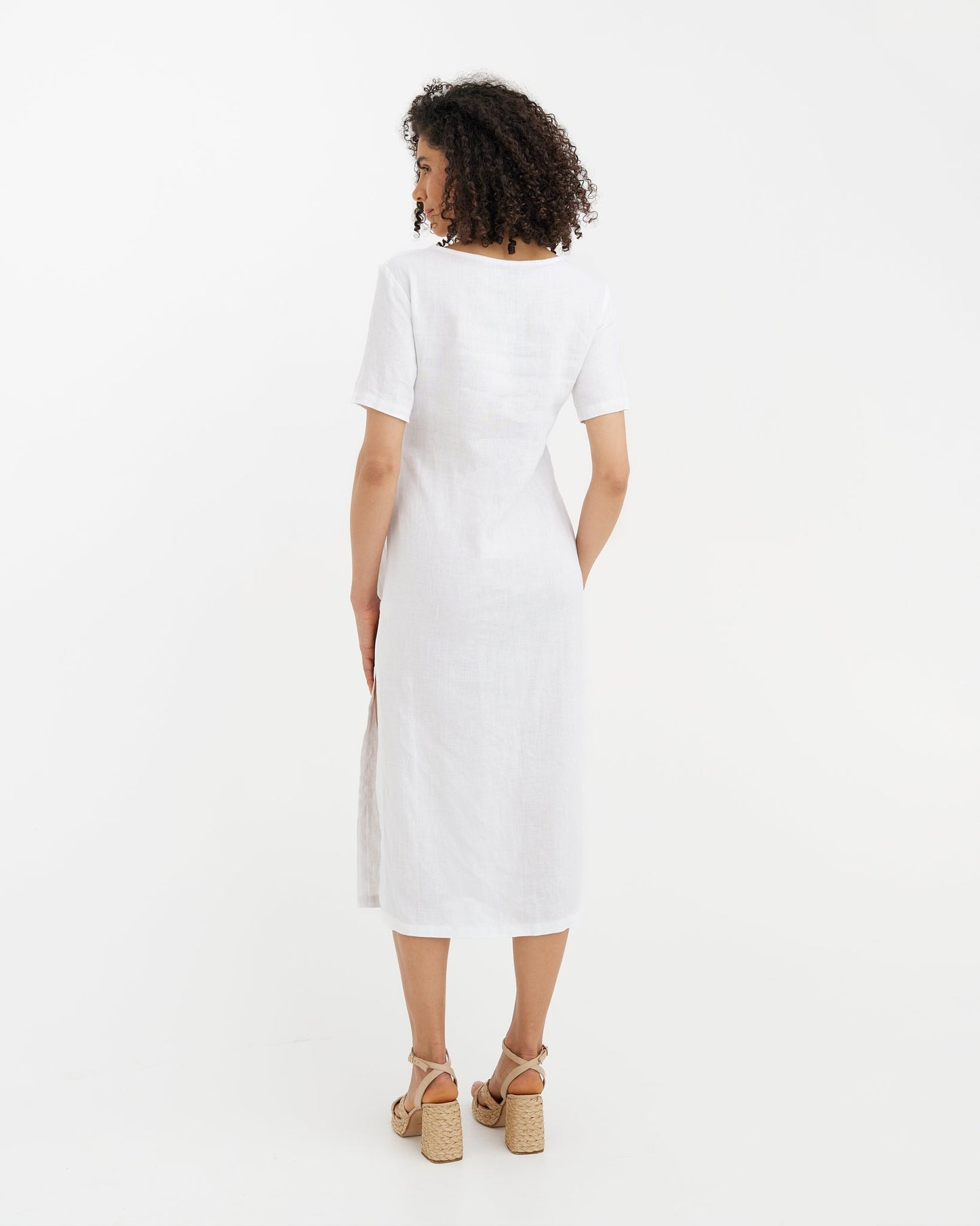 Tie-waist Linen dress MIAMI in White