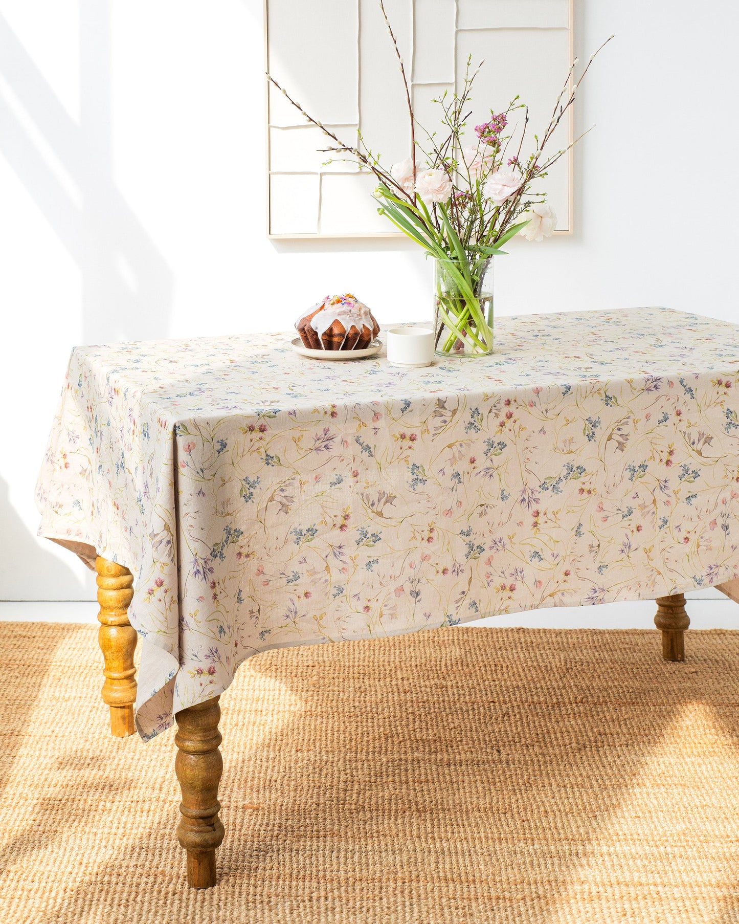 Wildflowers print on natural Linen Tablecloth | MagicLinen