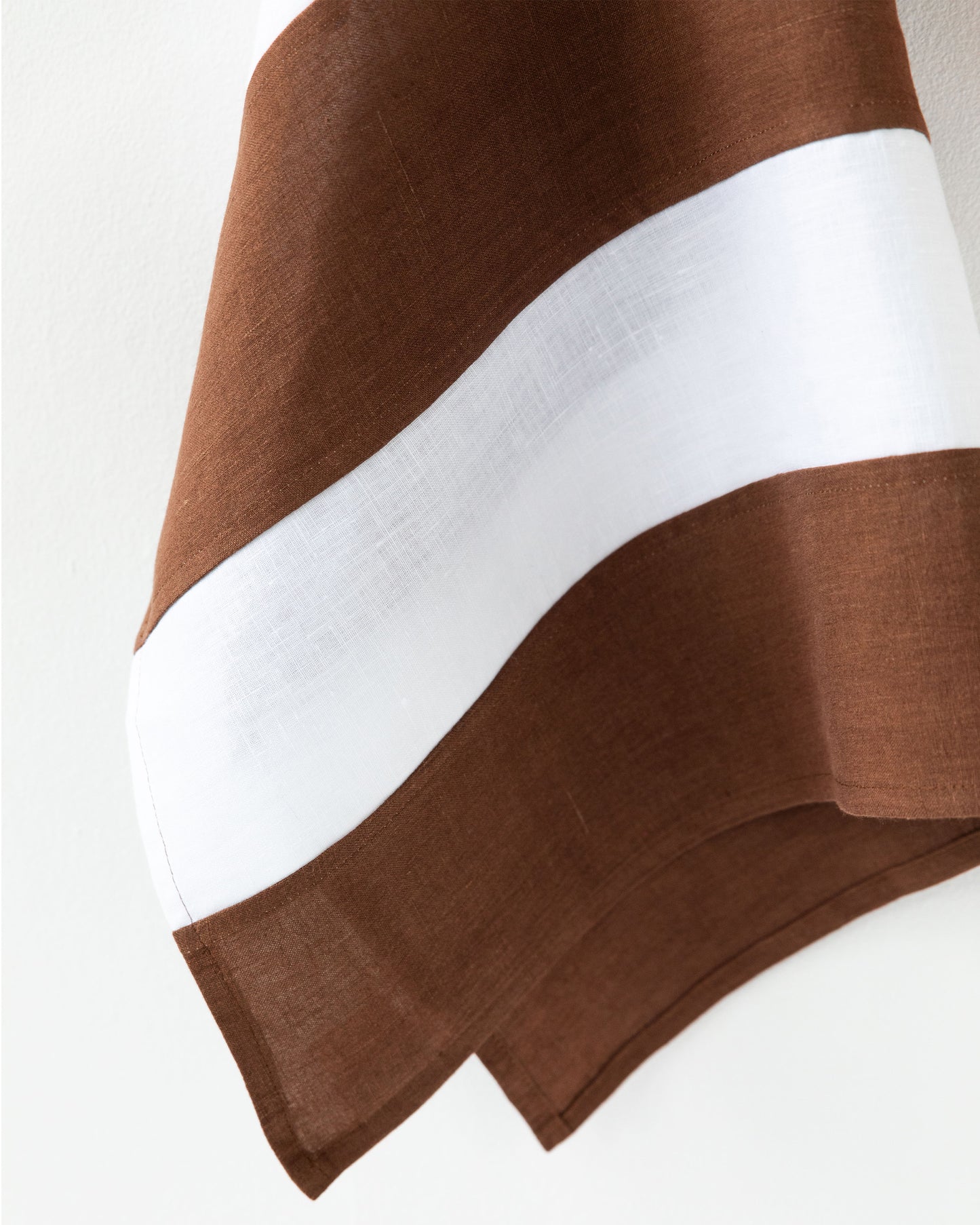 Zero-waste striped linen tea towel in Chocolate brown