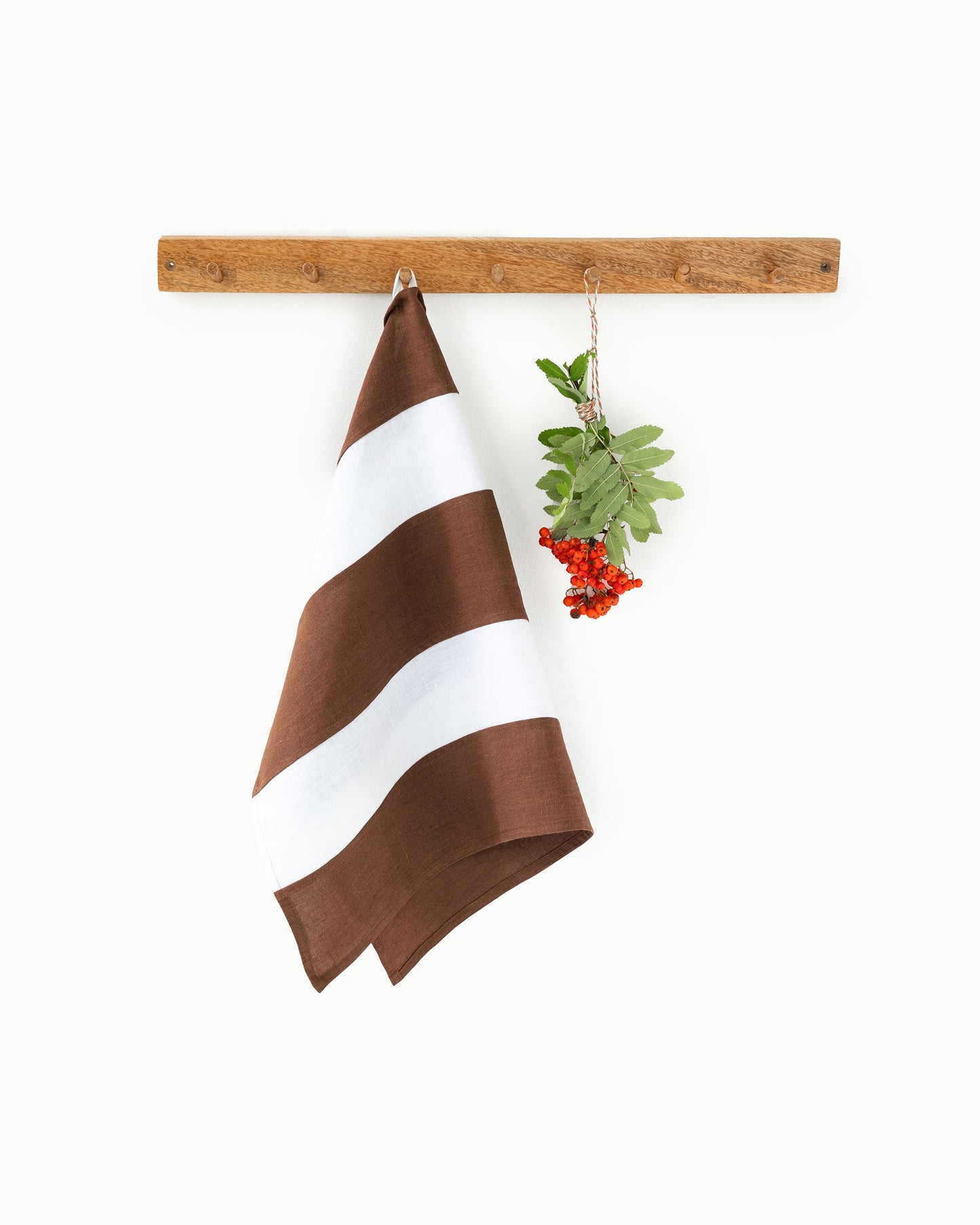 Zero-waste striped linen tea towel in Chocolate brown