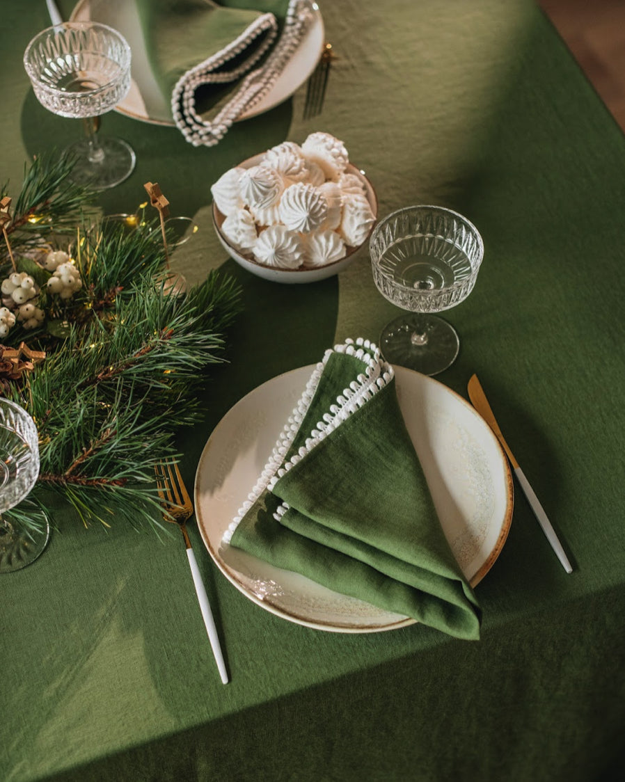 Pom pom trim linen napkin set of 2