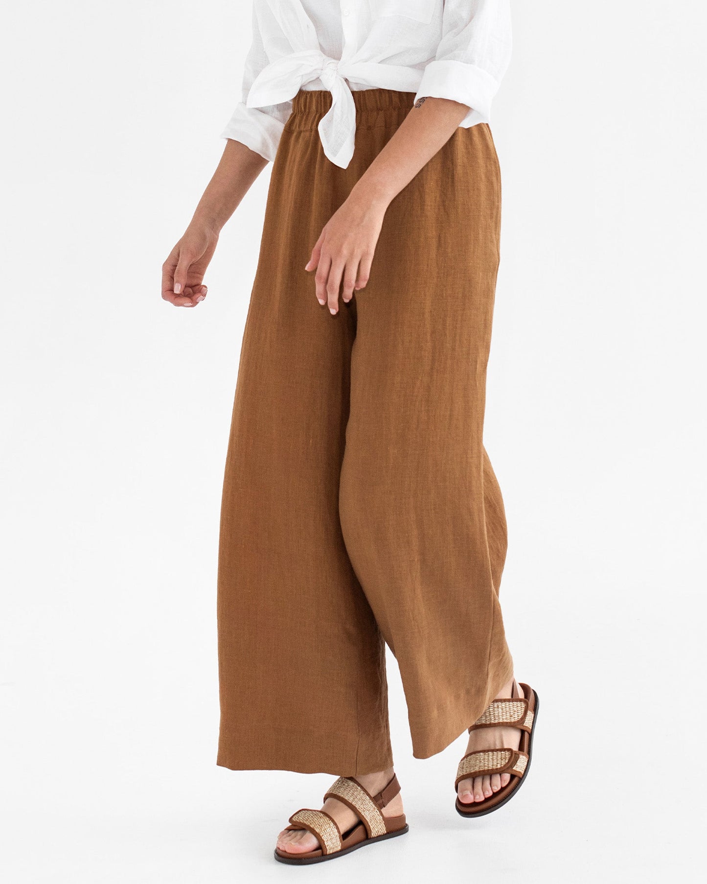 Wide leg linen pants ALCUDIA in Cinnamon - MagicLinen