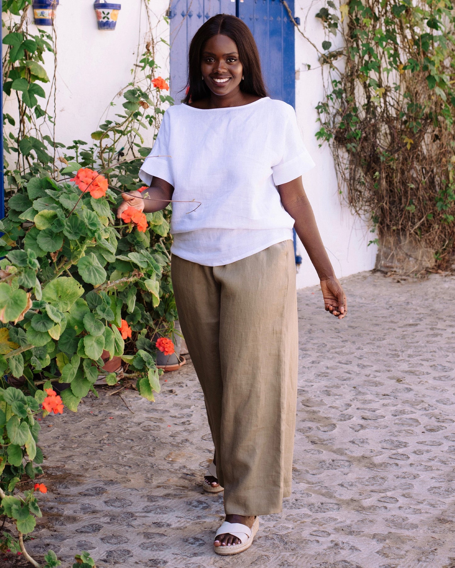 Wide leg linen pants ALCUDIA in Dried moss - MagicLinen