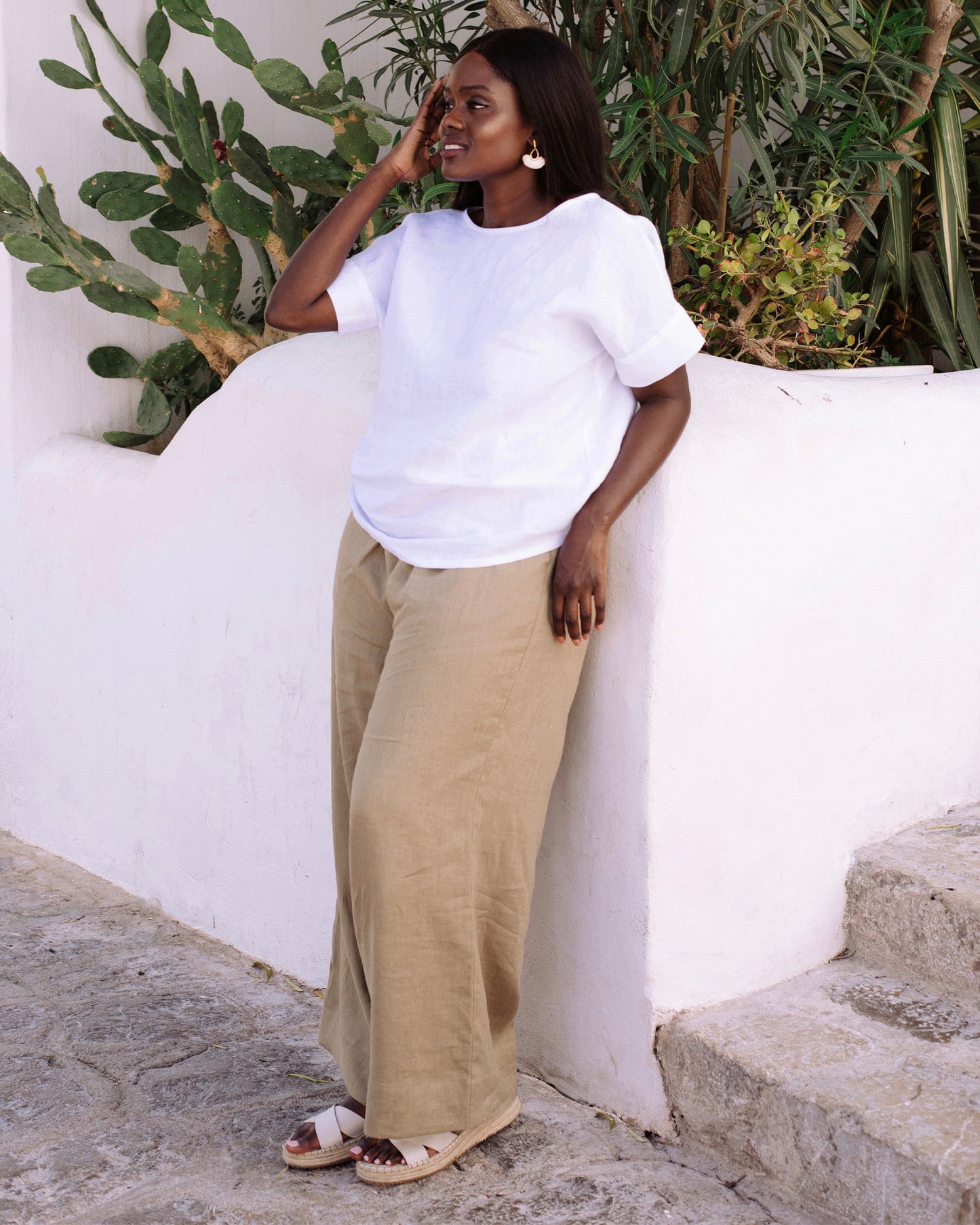 Wide leg linen pants ALCUDIA in Dried moss - MagicLinen