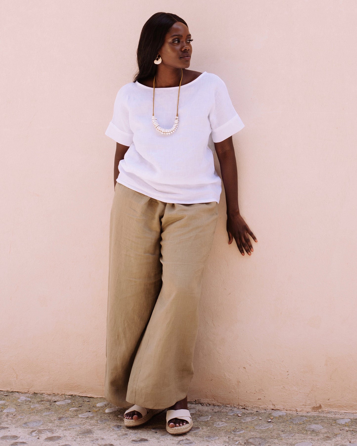 Wide leg linen pants ALCUDIA in Dried moss - MagicLinen