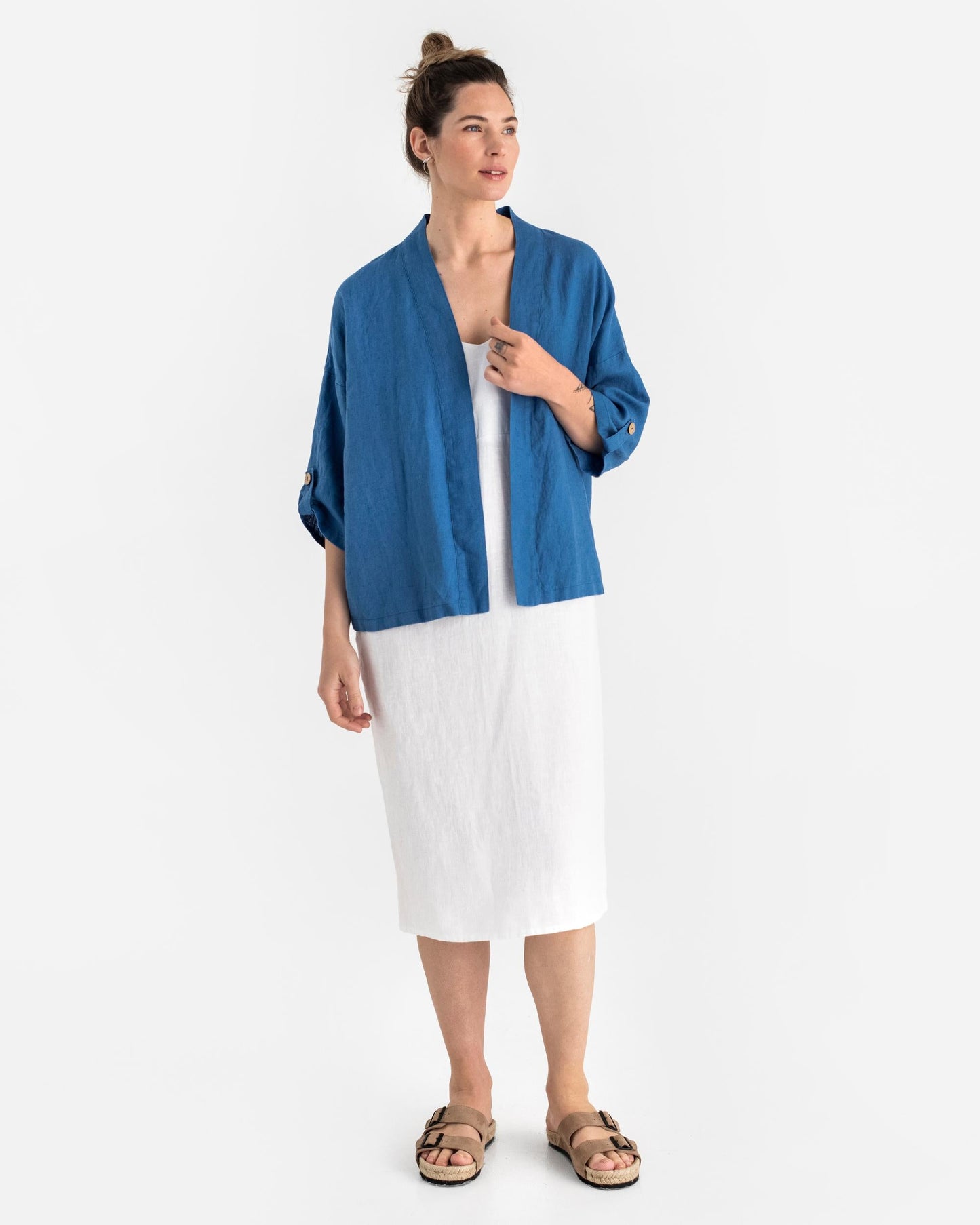 Linen kimono jacket BANOS in Cobalt blue - MagicLinen