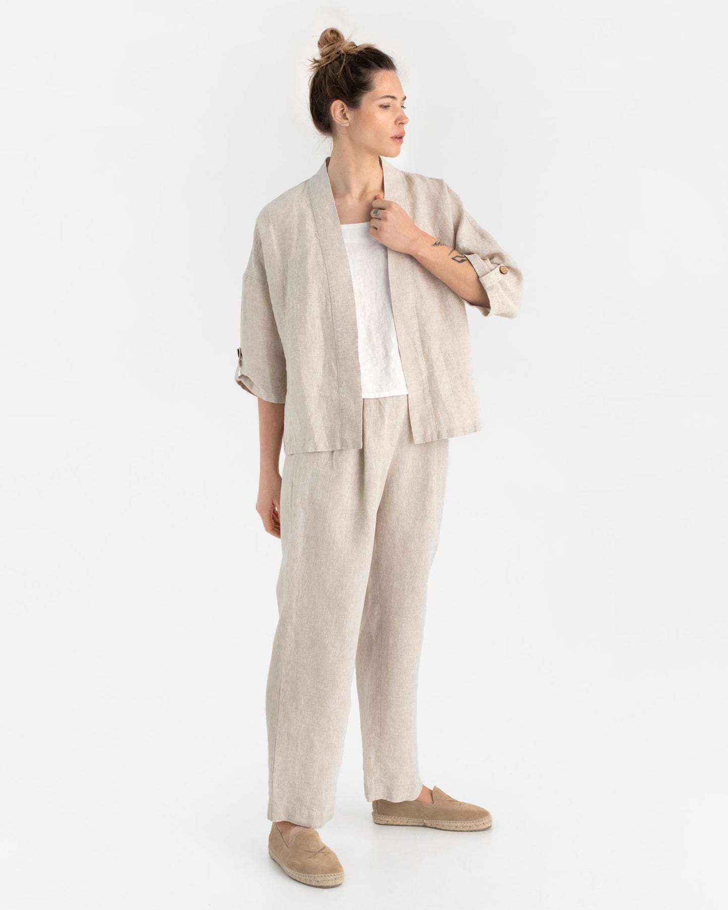Linen kimono jacket BANOS in Natural melange - MagicLinen