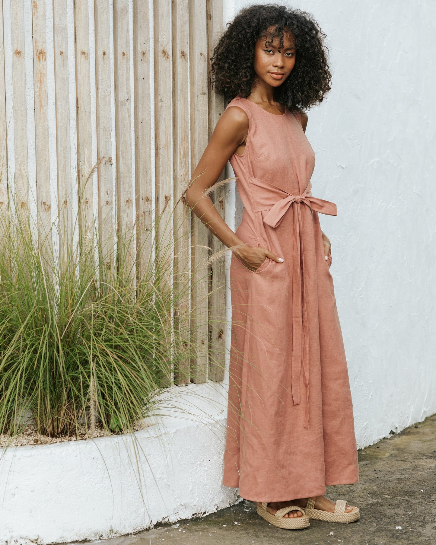 Long linen dress BORACAY in Clay pink - MagicLinen