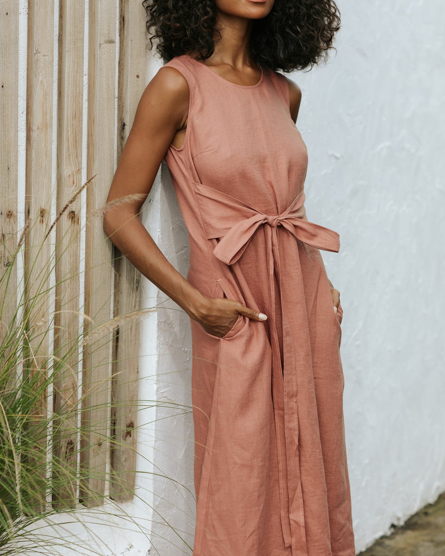 Long linen dress BORACAY in Clay pink - MagicLinen