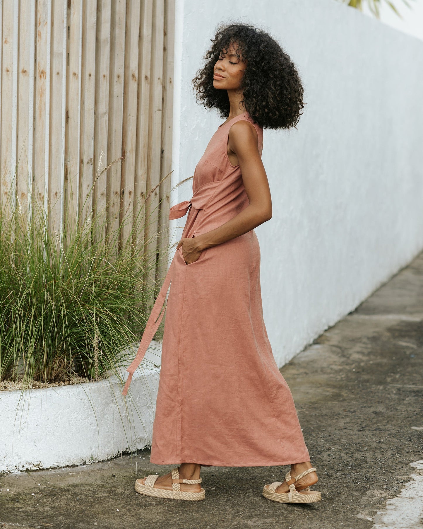 Long linen dress BORACAY in Clay pink - MagicLinen