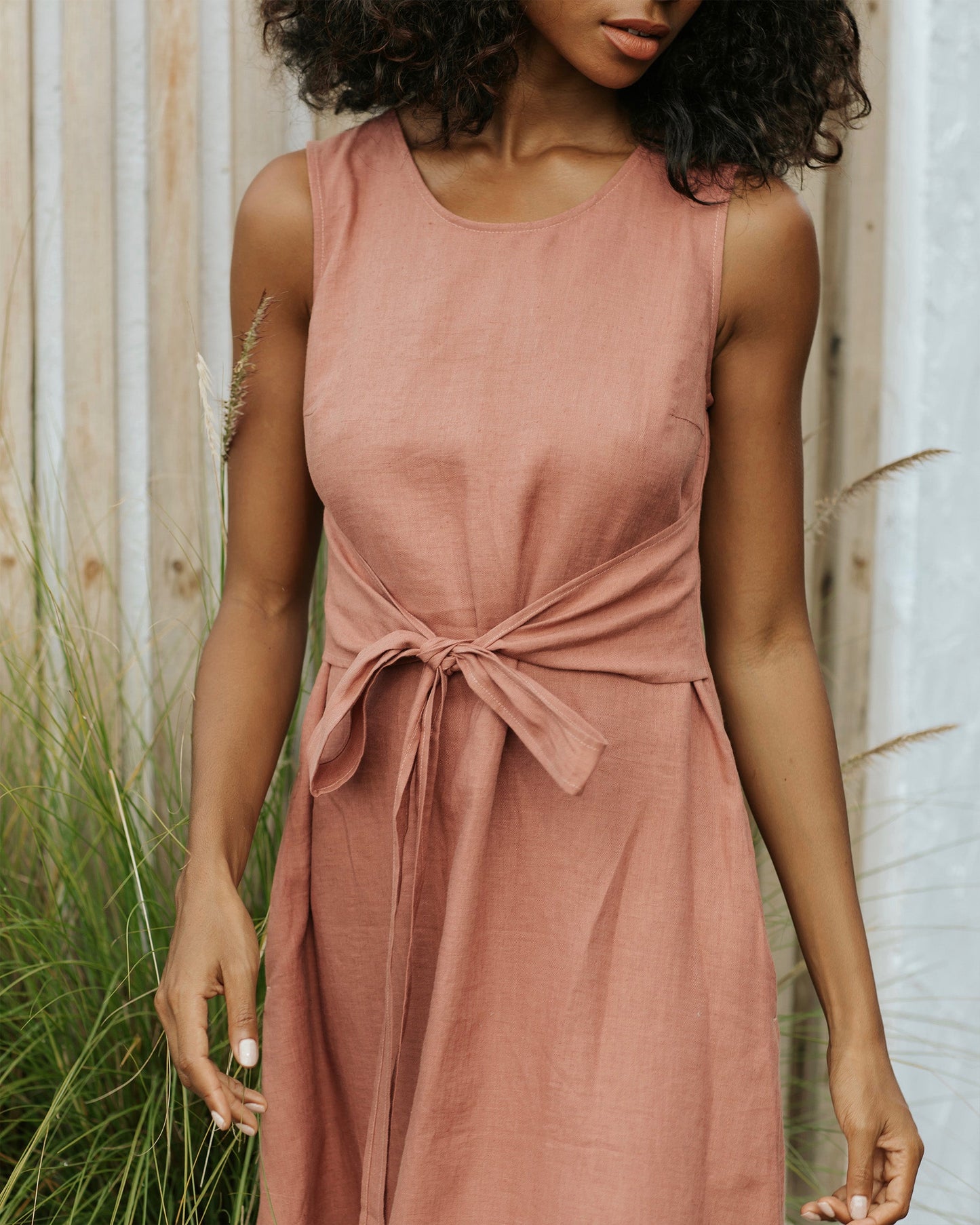 Long linen dress BORACAY in Clay pink - MagicLinen
