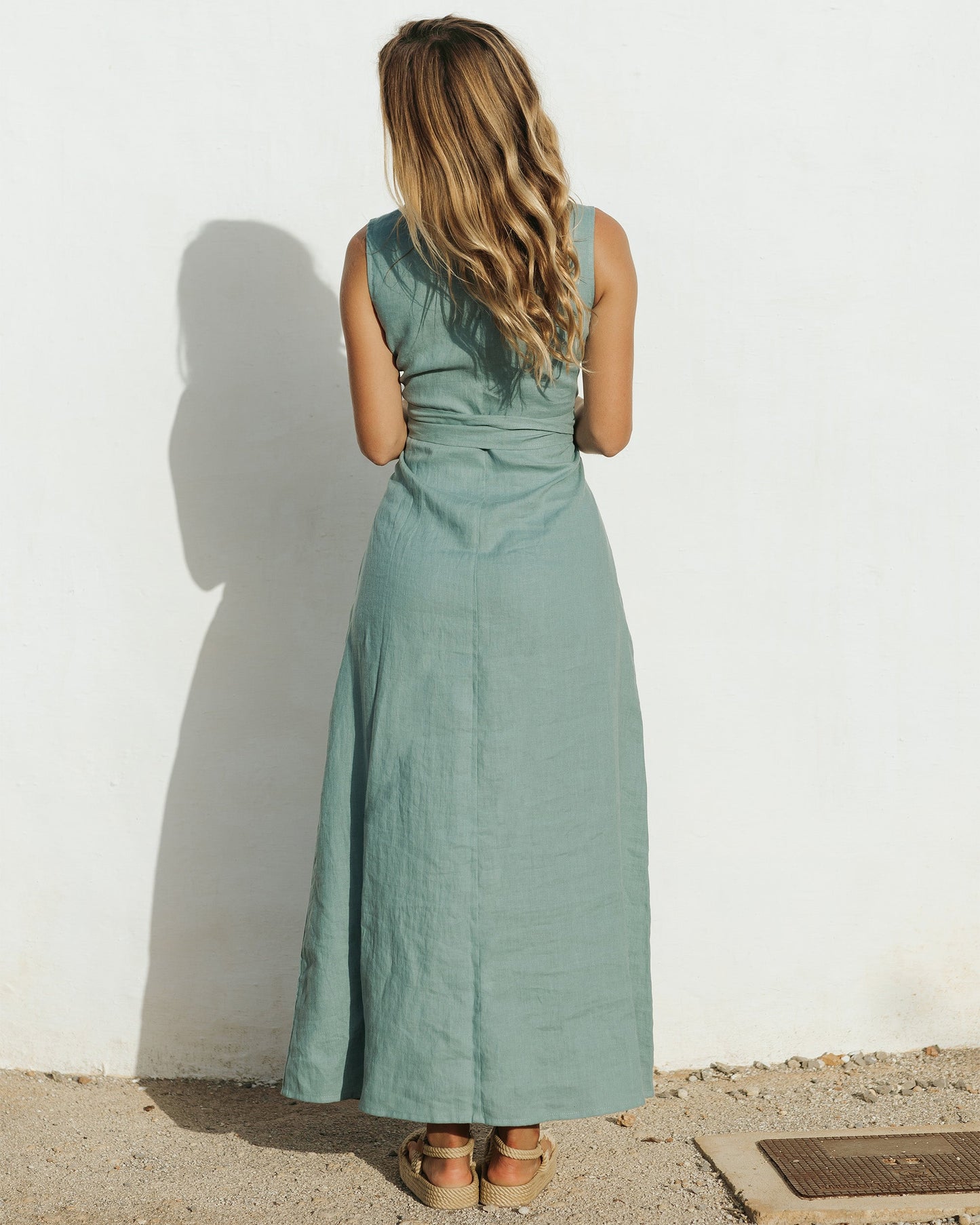 Long linen dress BORACAY in Teal blue - MagicLinen