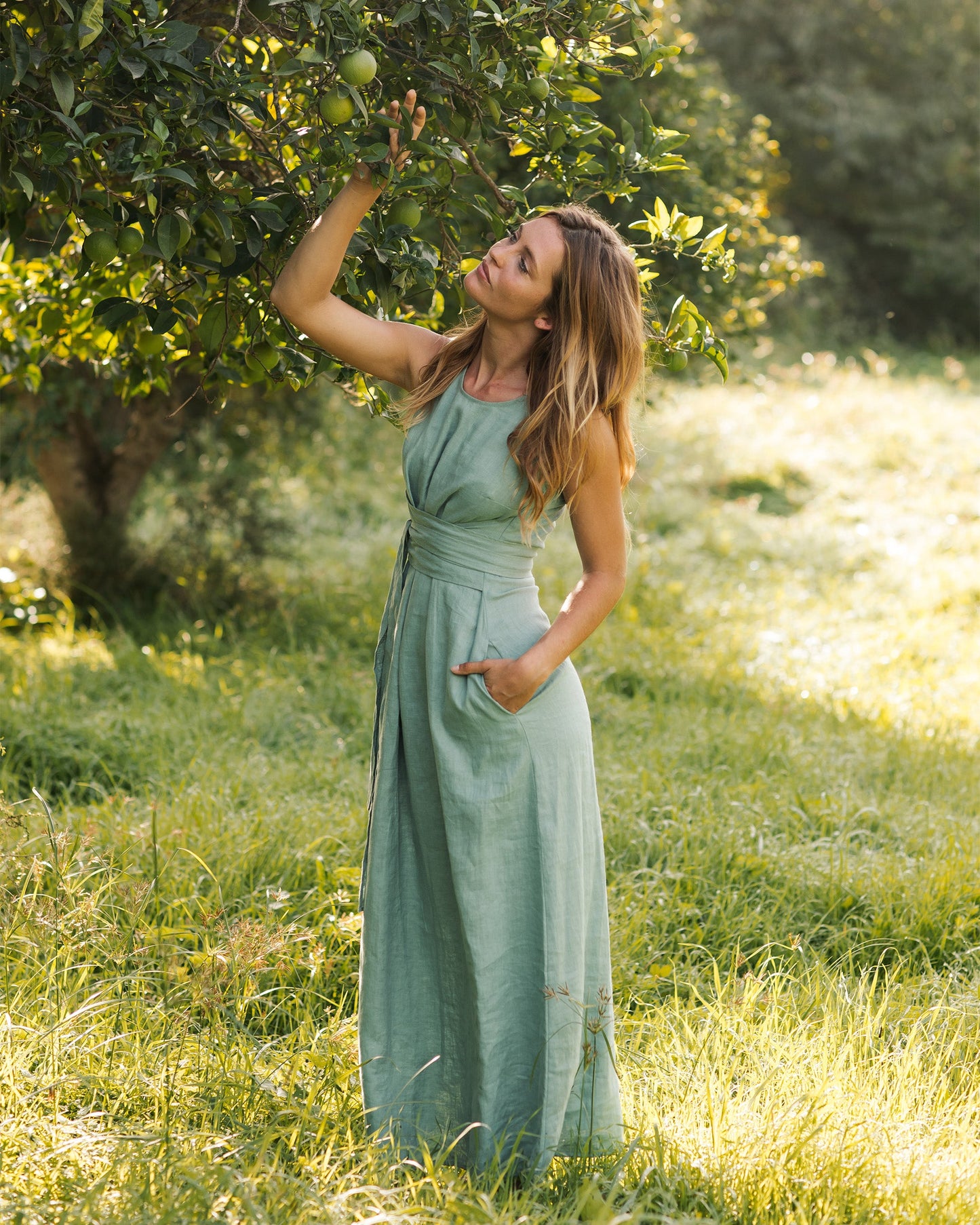 Long linen dress BORACAY in Teal blue - MagicLinen