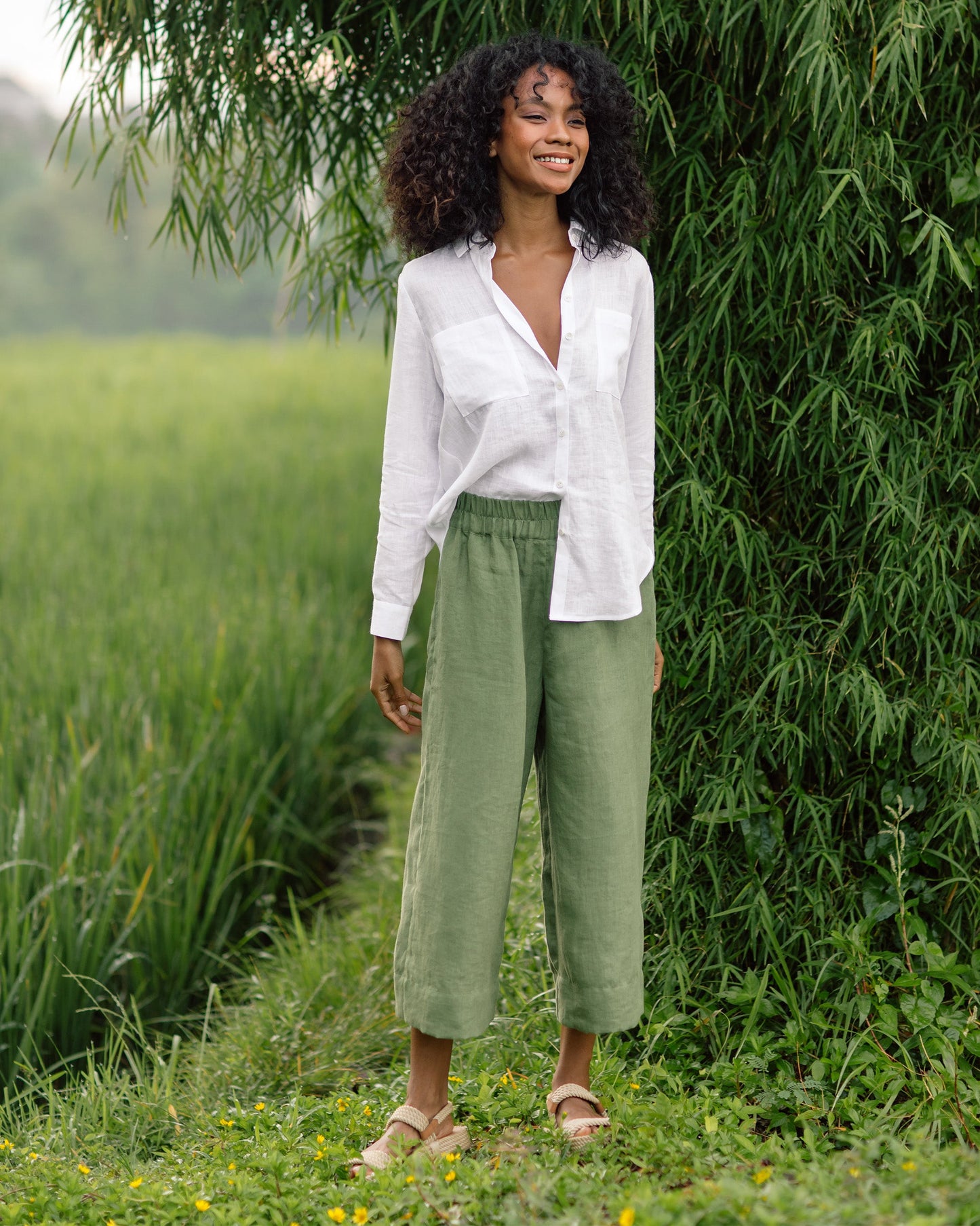 Long-sleeved linen shirt CALPE in White - MagicLinen