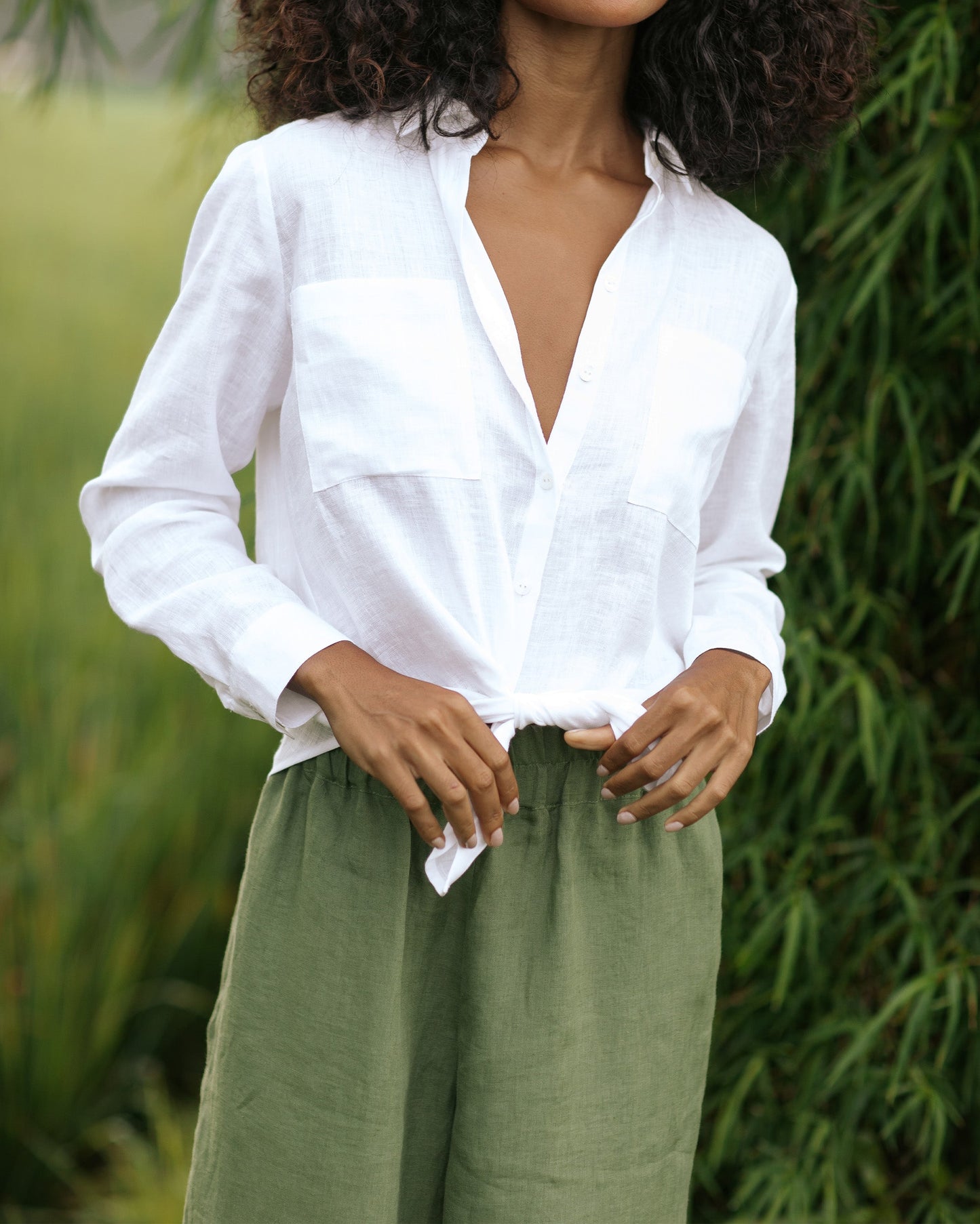 Wide leg linen culotte pants BRUNY in Forest green - MagicLinen