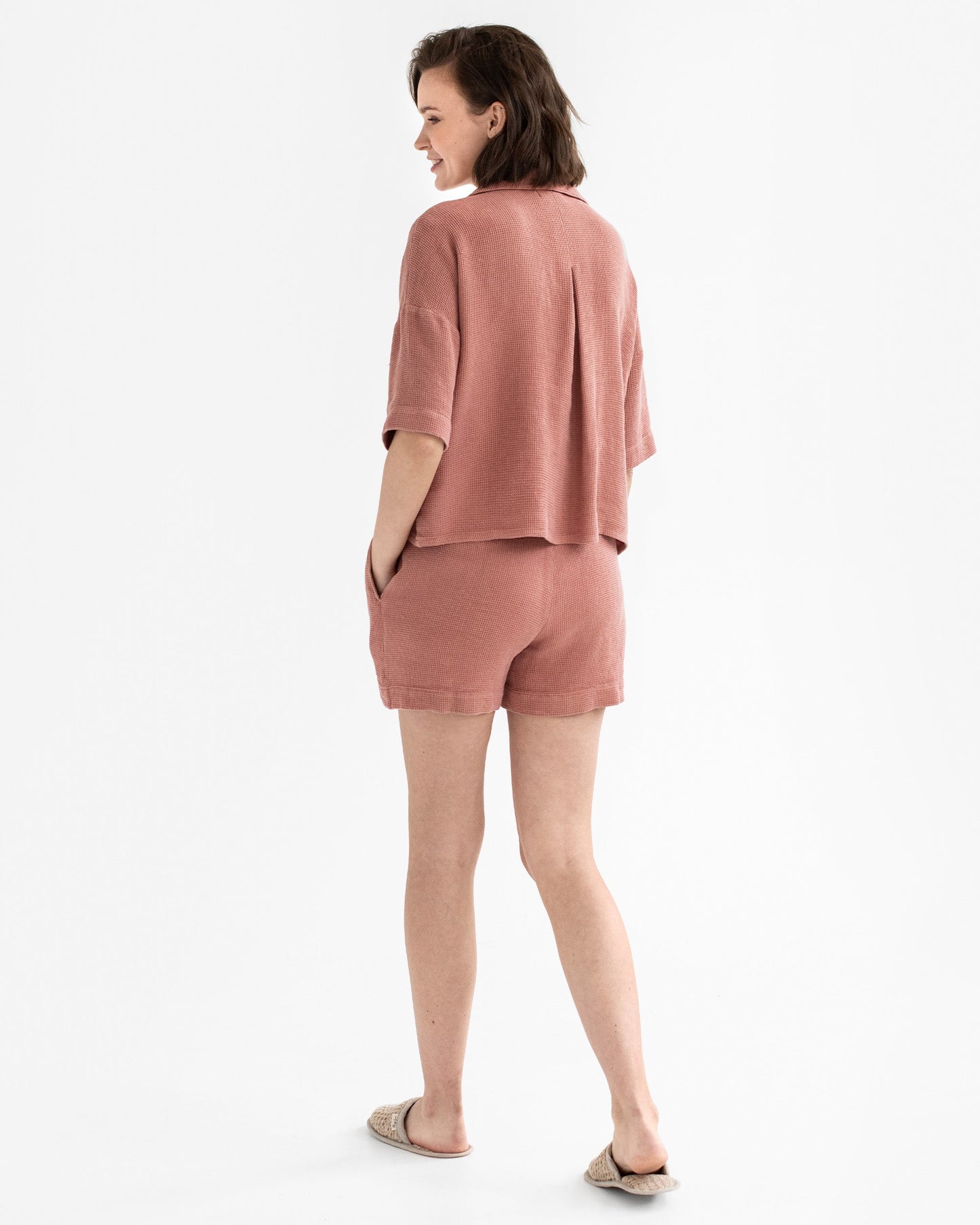 Waffle shirt CHARTRES in Burnt sienna - MagicLinen