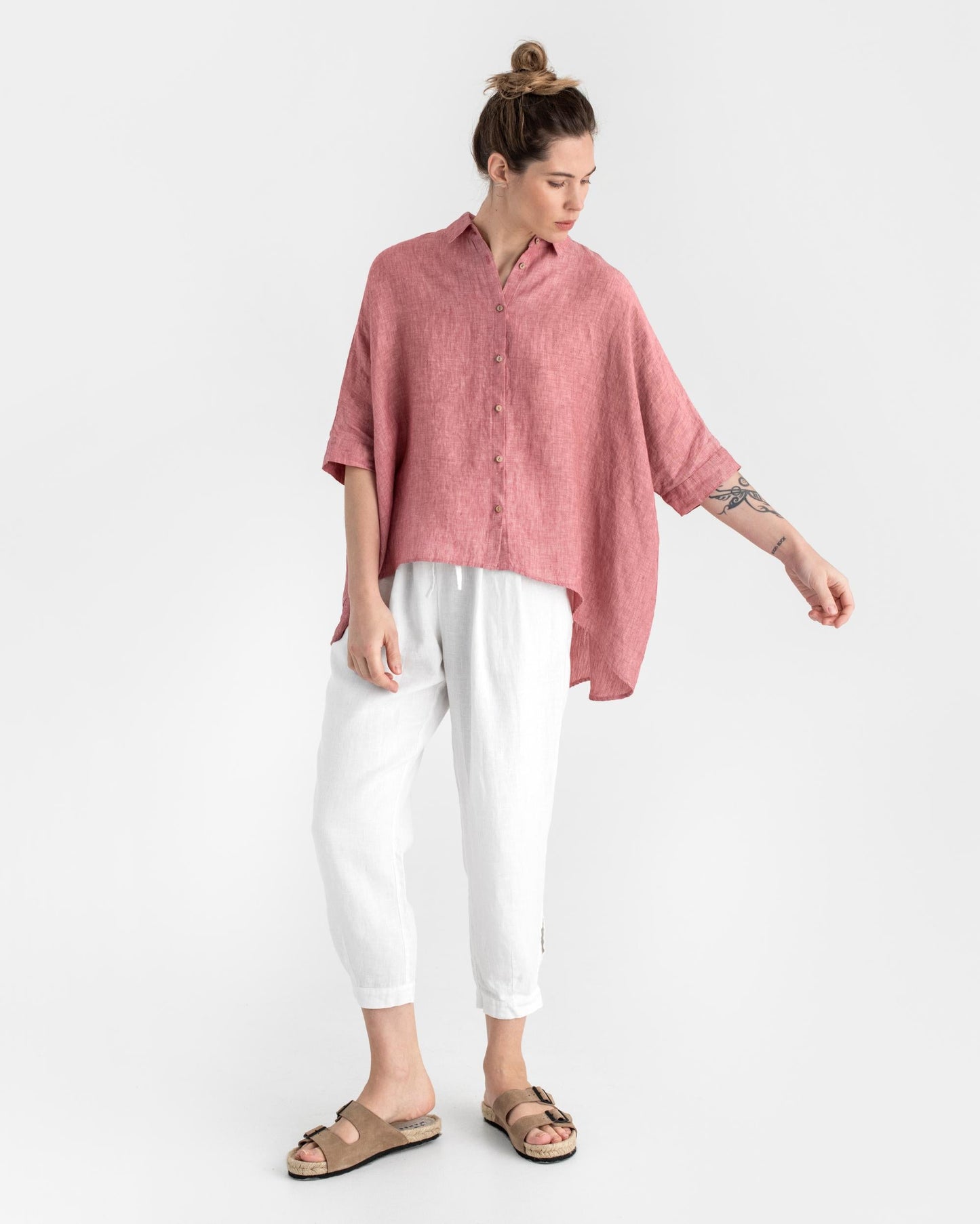 Lightweight linen shirt HANA in Cranberry - MagicLinen
