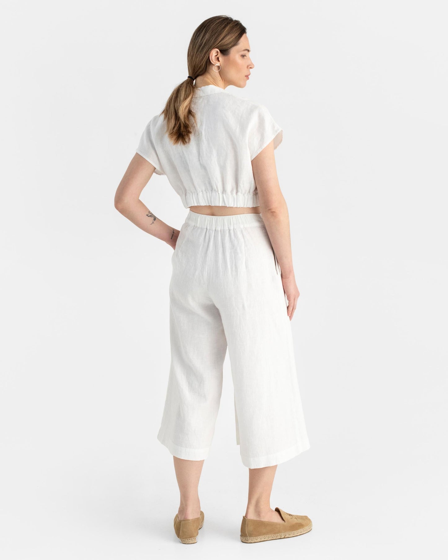 Linen culotte pants BUSAN in White - MagicLinen