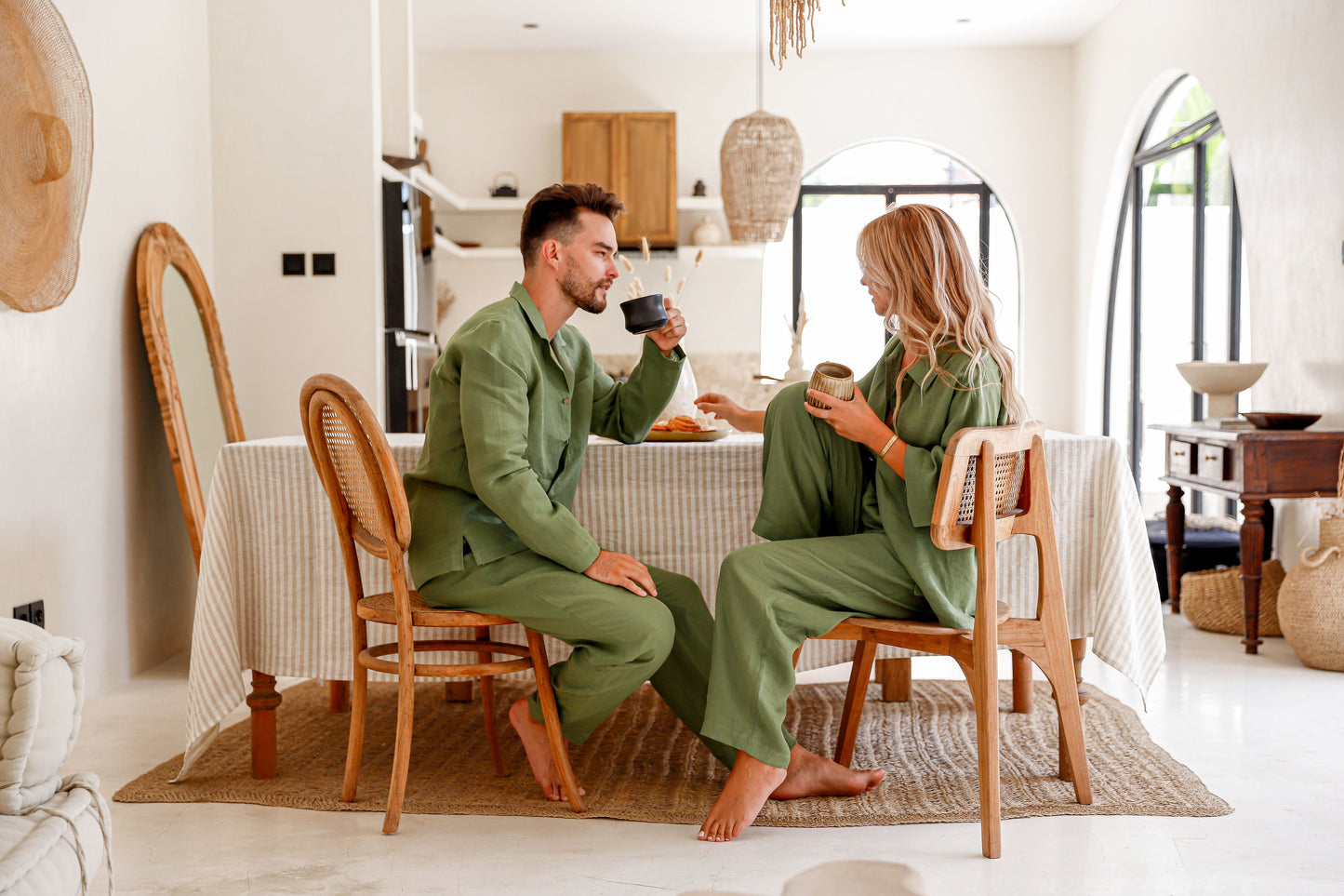 Long sleeve linen pajama AVEIRA in Forest Green