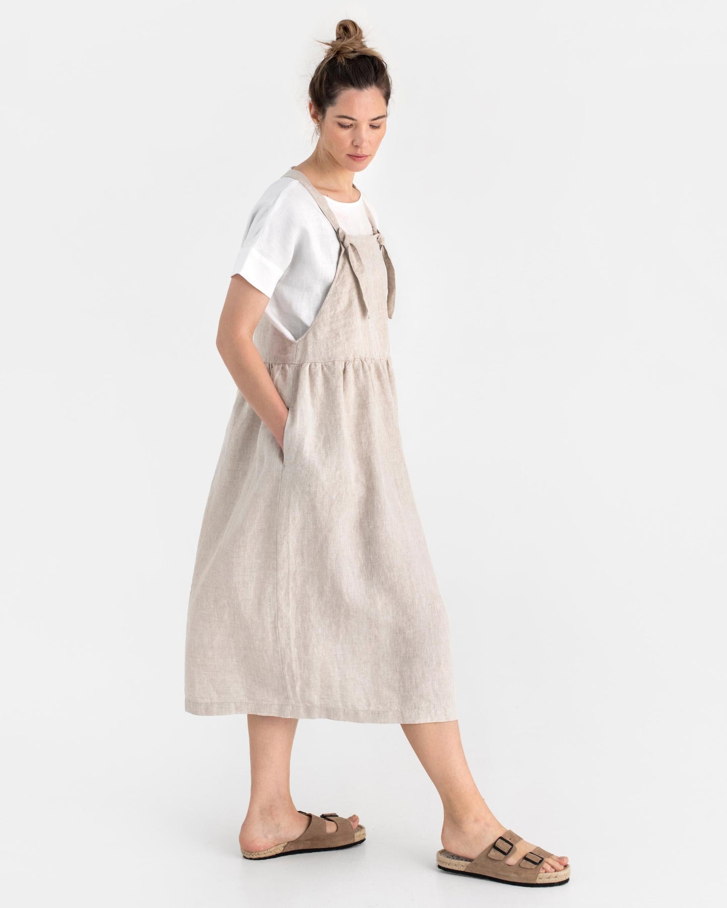 Pinafore linen dress MONTANA in Natural melange - MagicLinen