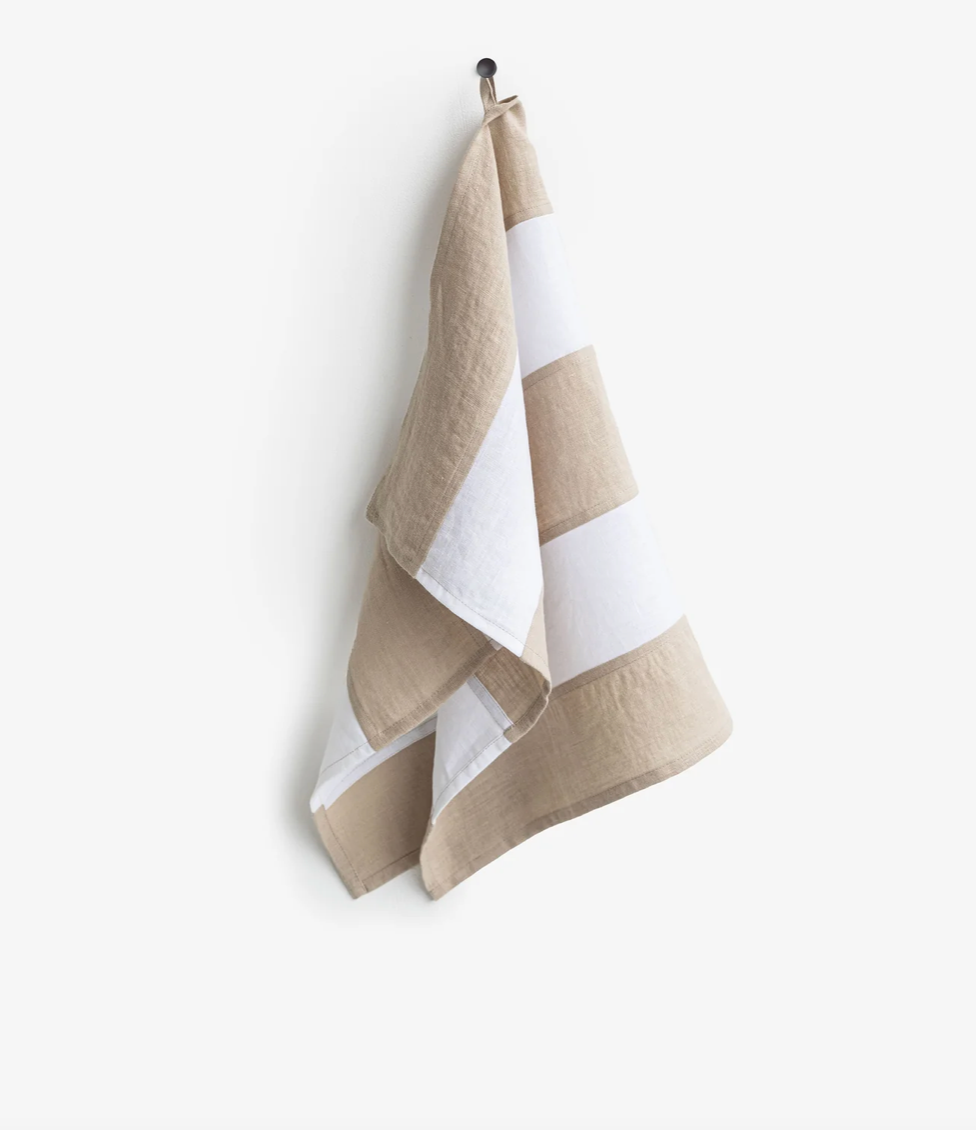 Zero-waste striped linen tea towel