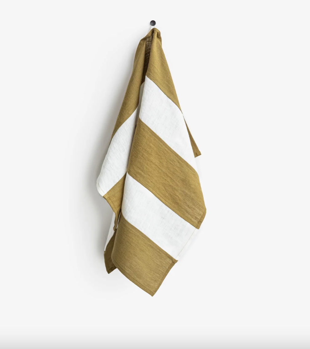 Zero-waste striped linen tea towel