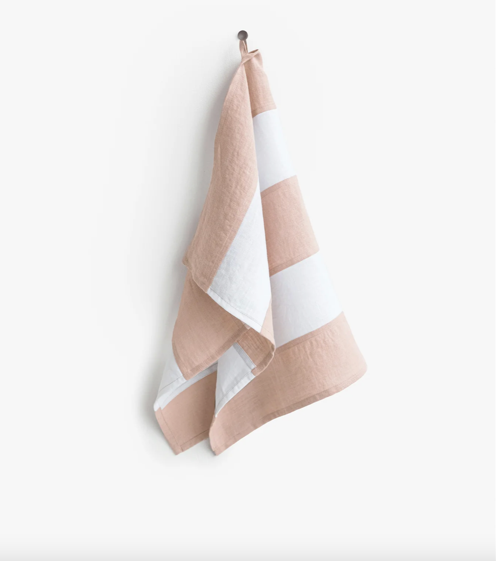 Zero-waste striped linen tea towel