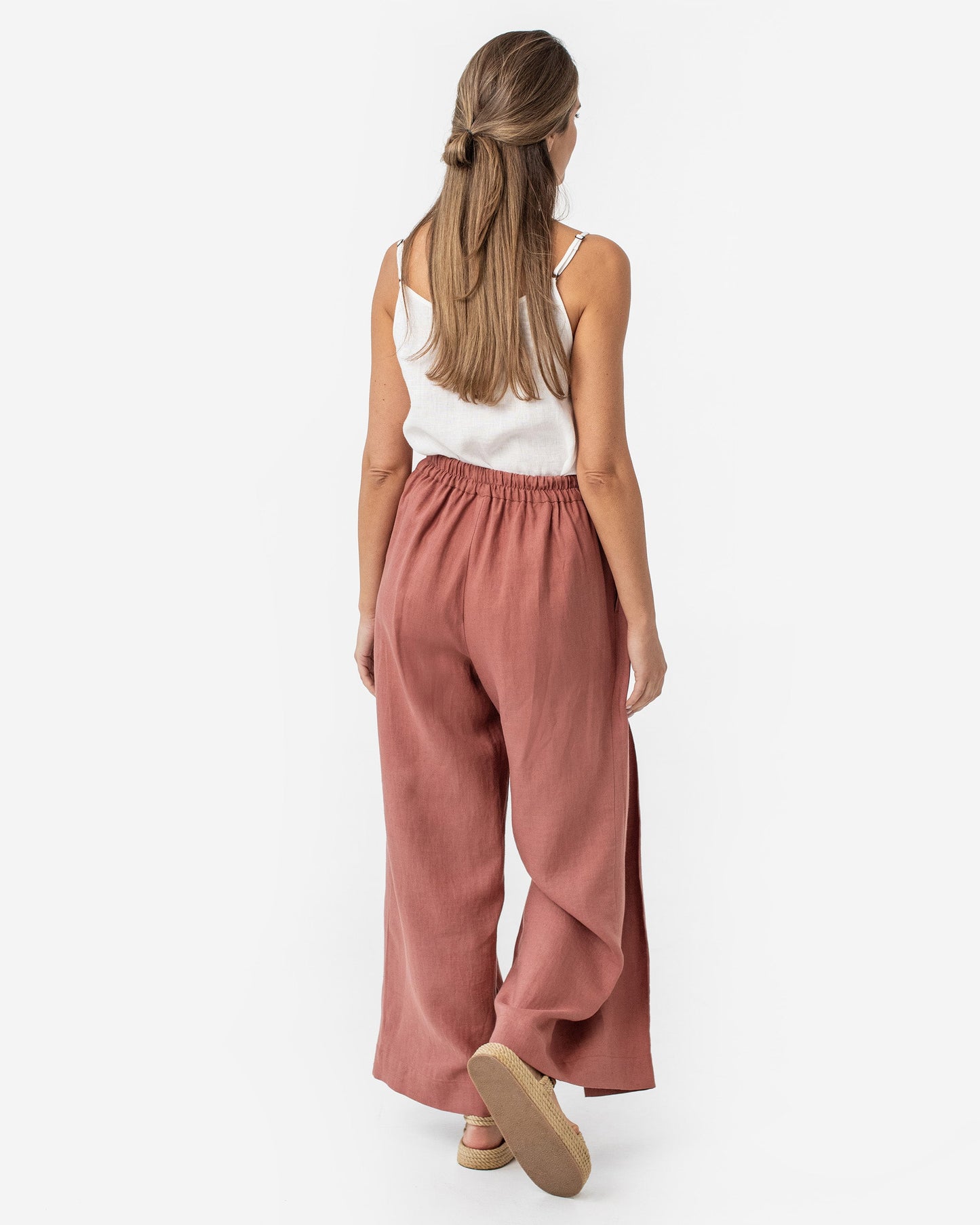 Slit wrap linen pants NASSAU in Clay pink - MagicLinen