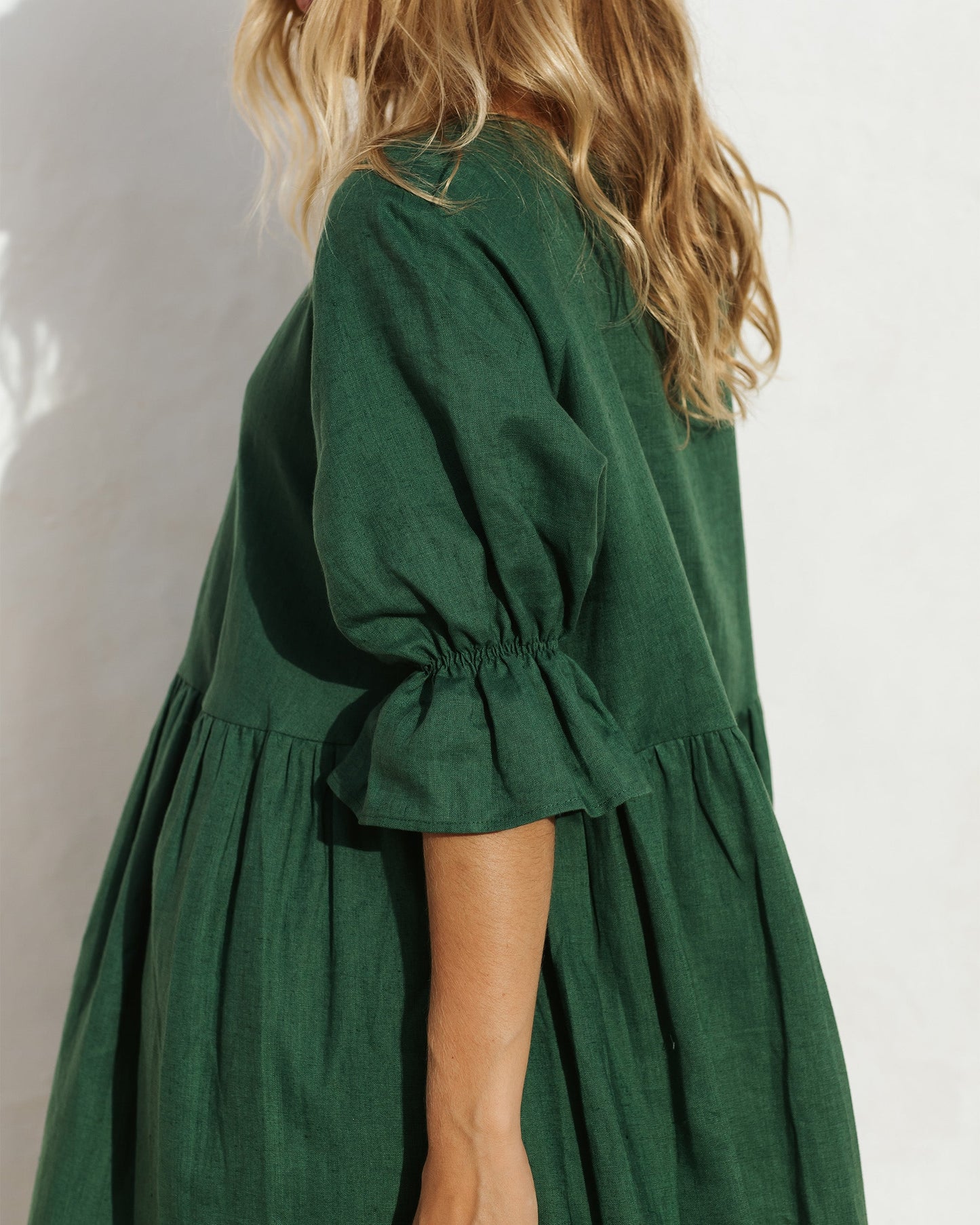 Voluminous linen dress NERJA in Green - MagicLinen