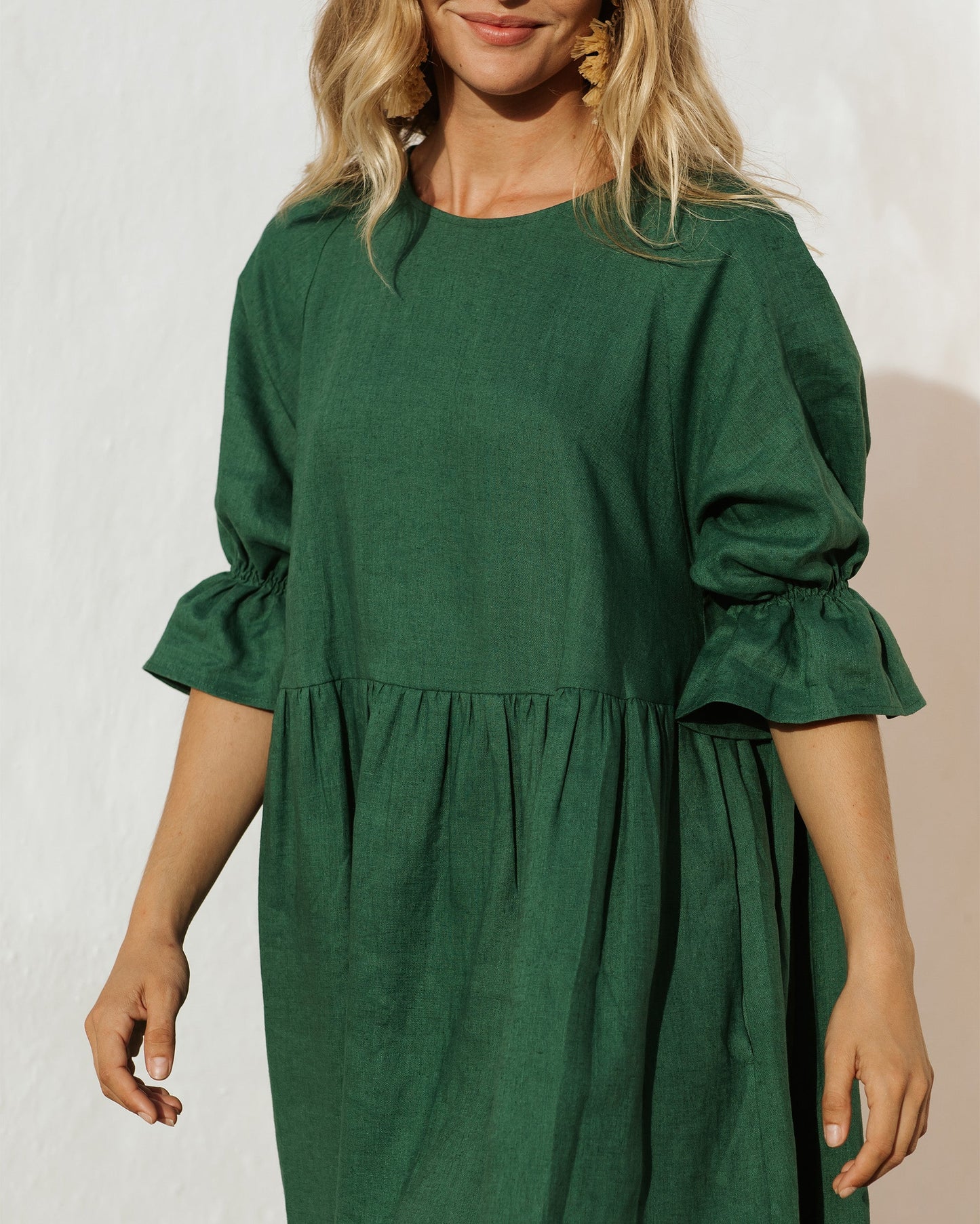 Voluminous linen dress NERJA in Green - MagicLinen